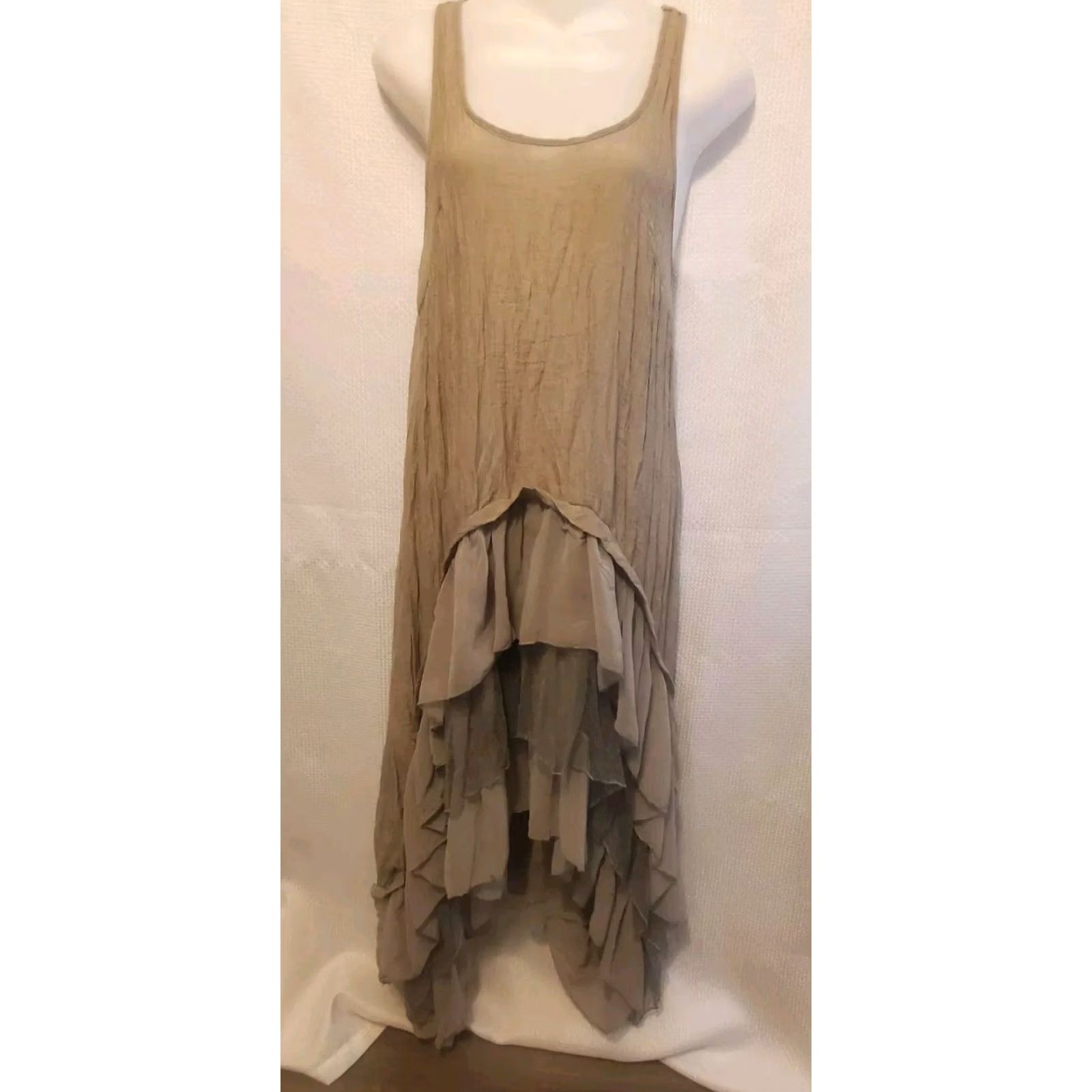 Vintage Cecico Dress S A-Line Slip Dress Tank Sleeveless Layered Ruffle Hi-Low Sheer Gauzy Polyester Lace Gray Womens Size S / US 4 / IT 40 - 2 Thumbnail