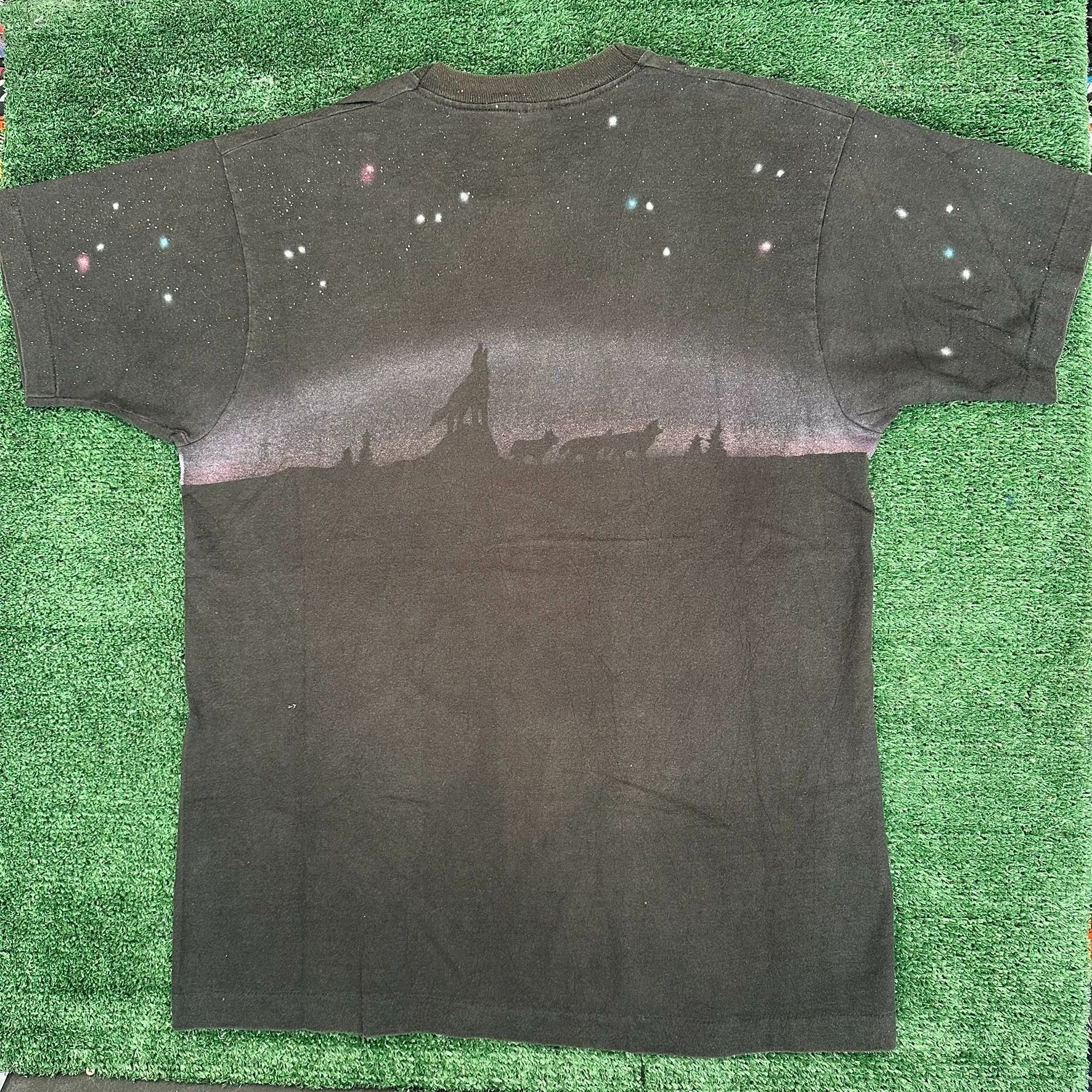 Fruit Of The Loom Vintage 90s Yellowstone Wolf AOP T-Shirt Gorpcore Single Sti Size US XL / EU 56 / 4 - 7 Thumbnail