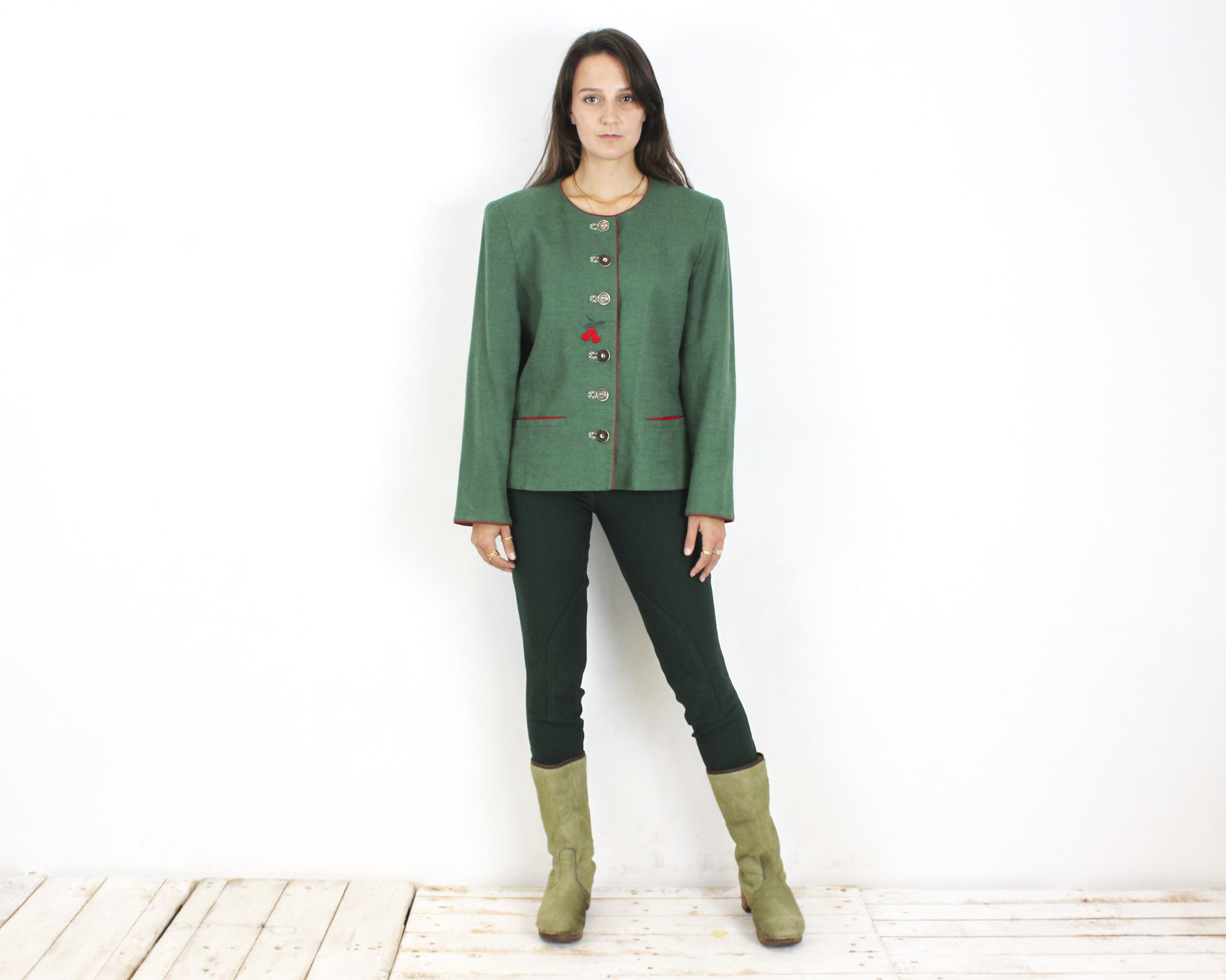 Vintage Your Sixth Sense Linen Trachten Women L Coat Blazer Jumper Size L / US 10 / IT 46 - 2 Thumbnail