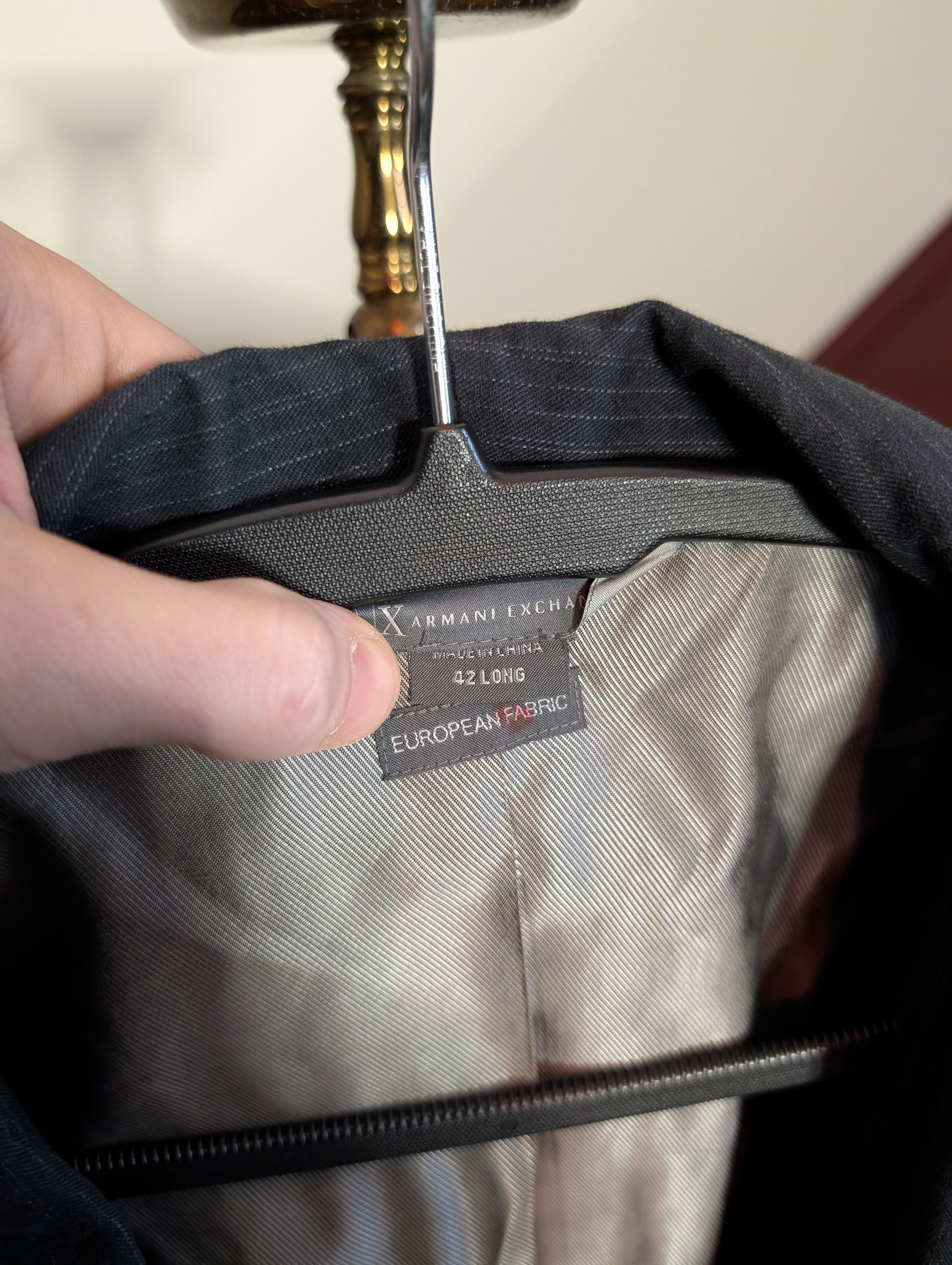 Armani Exchange Brushed cotton shawl lapel surgeons cuff pinstriped jacket Size 40L - 9 Thumbnail