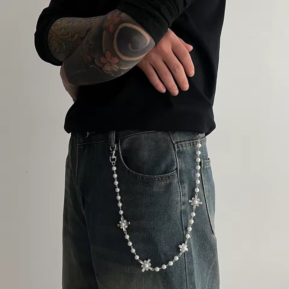 Jewelry Streetwear Rhinestone Pearl Punk Gothic Pants Keychain Size ONE SIZE - 3 Thumbnail