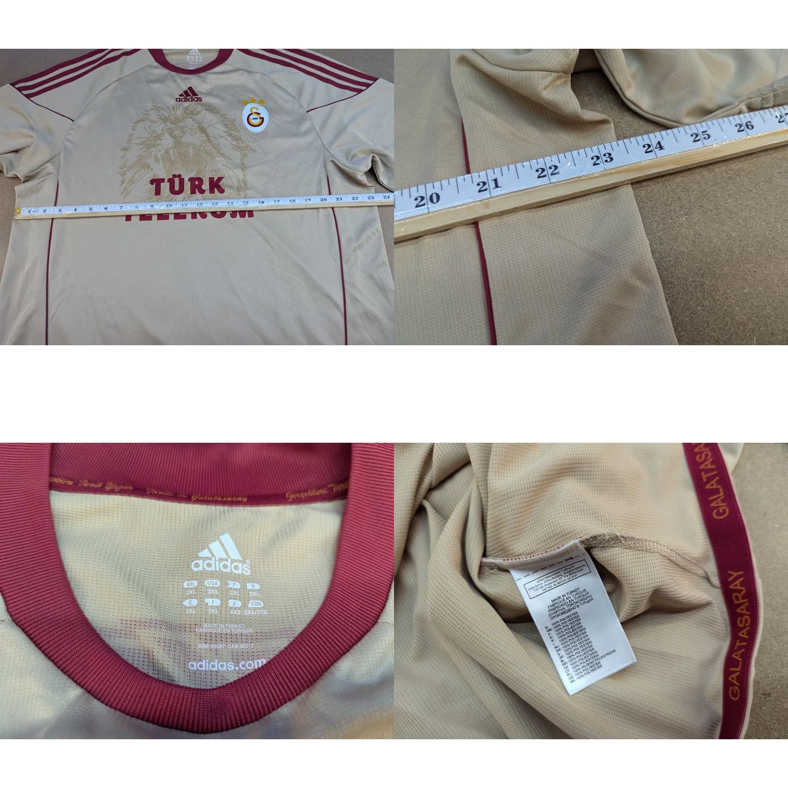 Adidas Adidas Galatasaray Football Jersey 2XL Away Soccer Trikot Mens Shirt Sports Jersey Nike Dri-Fit Style Beige 100% Polyester Size US XXL / EU 58 / 5 - 8 Thumbnail