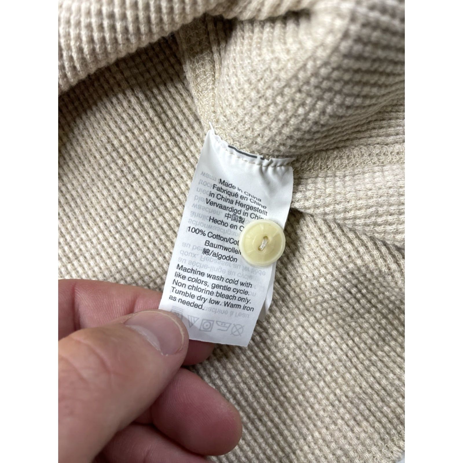 Wallace & Barnes VINTAGE Wallace & Barnes Thermal Henley Long Sleeve Waffle Shirt Beige L Men's Size US L / EU 52-54 / 3 - 7 Thumbnail