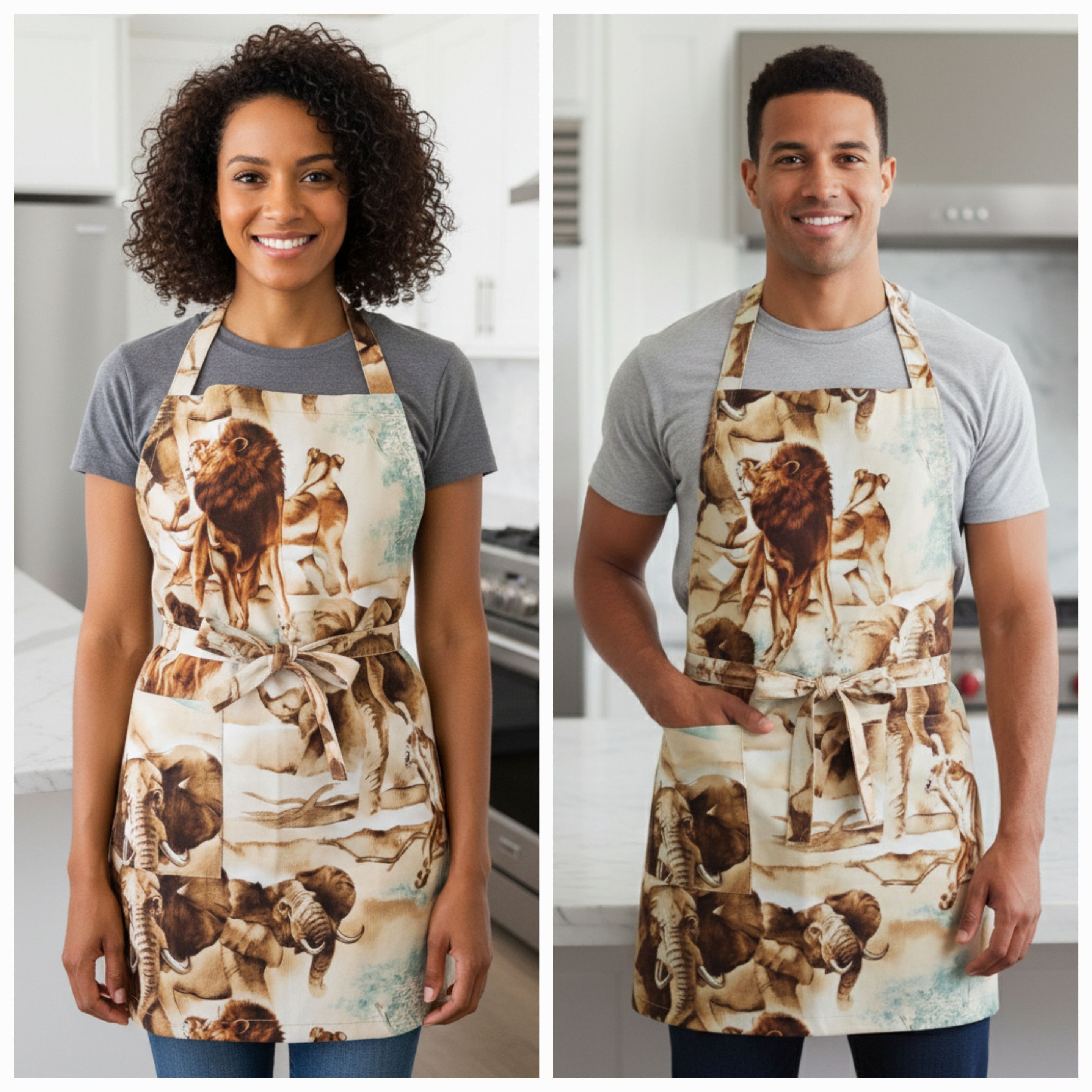 Handmade Apron Size S/M NEW Animal Print Elephant Lion Long Ties Hand Size ONE SIZE - 9 Thumbnail