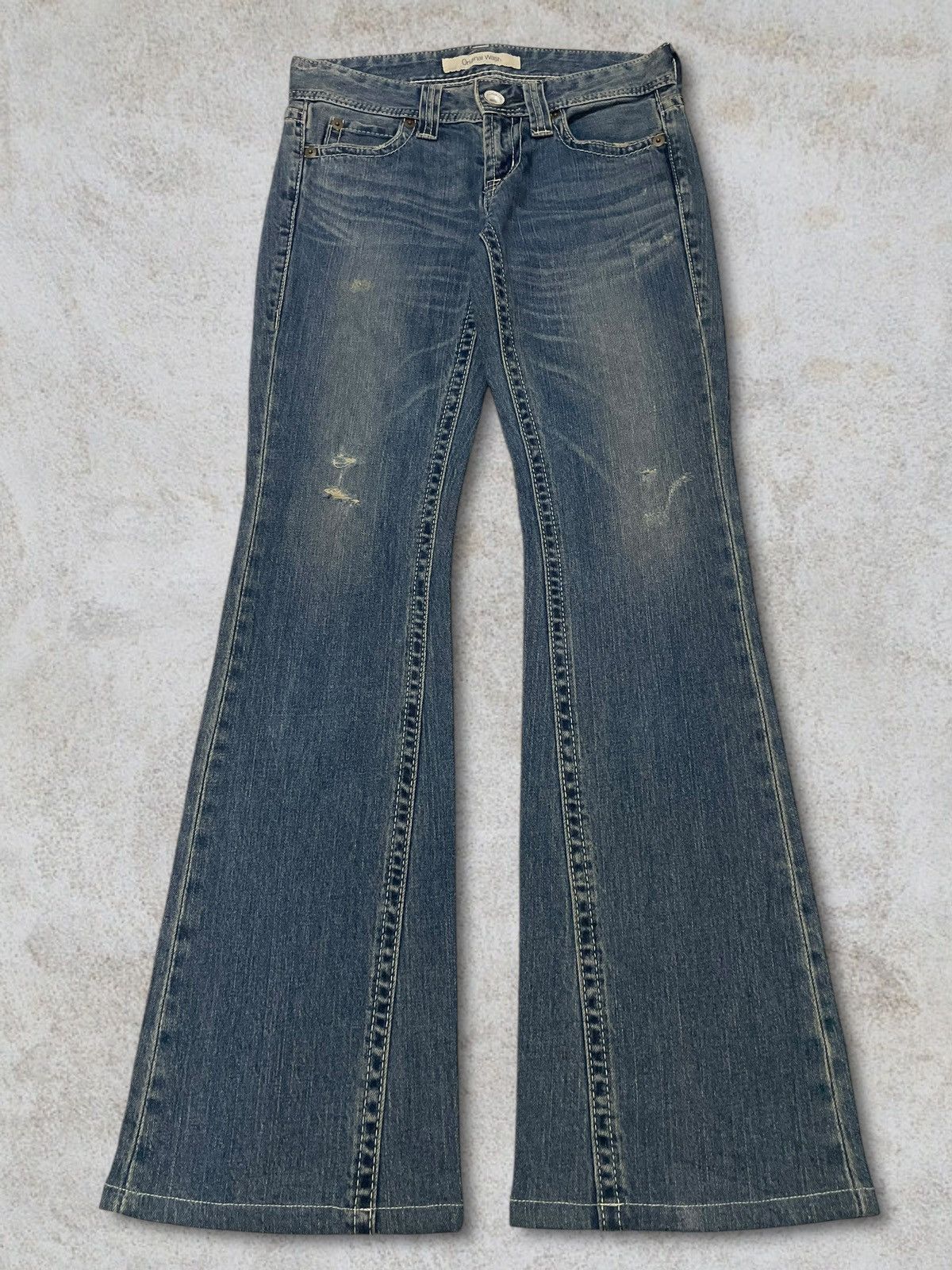 Marni × Uniqlo Vintage Y2k Uniqlo Blue Wash Women Ripped Flared Jeans Size 29" - 2 Thumbnail
