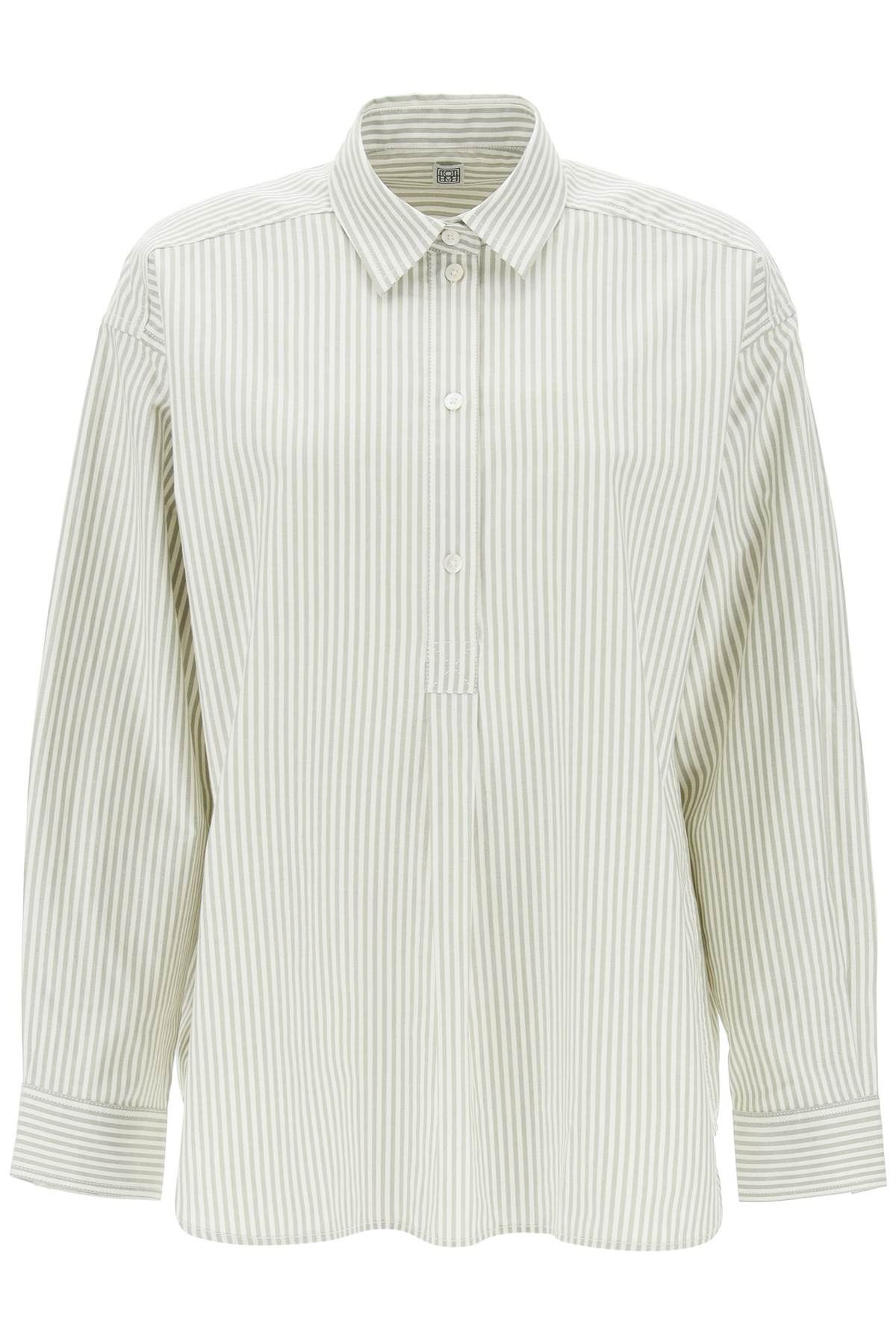 image of Toteme Striped Oxford Shirt in Olive Ecru, Women's (Size XS)