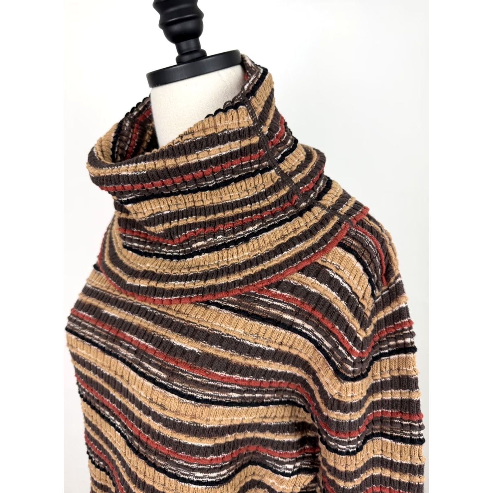 Vintage VINTAGE Harold's Sweater Women's L Brown Stripe Cowl Neck Pullover 90s Boho Knit Shirt Mens Womens Size L / US 10 / IT 46 - 6 Thumbnail