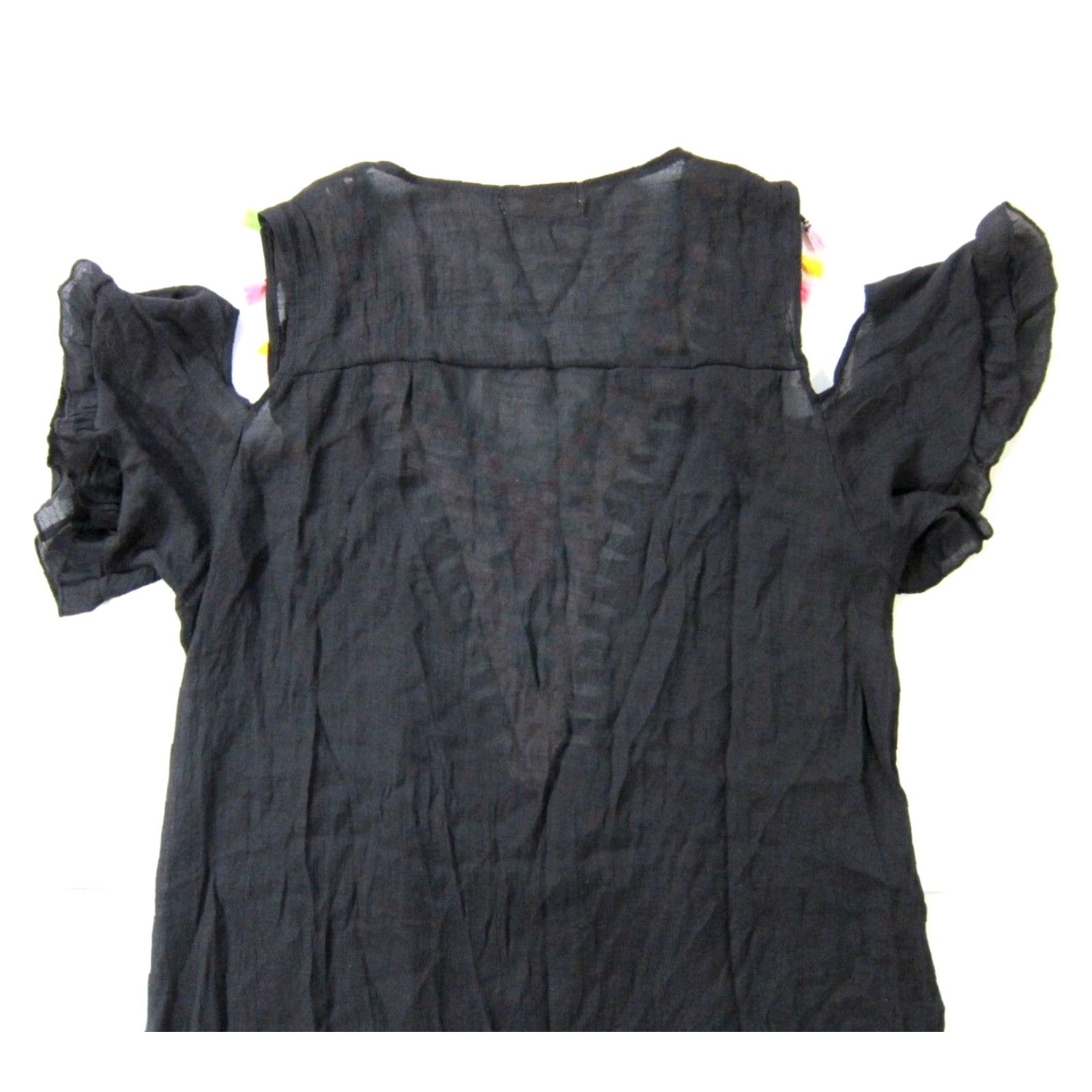 Vintage Beach By Exist Black Sheer Rayon Knit Tassel Off Shoulder Cover Tunic Dress S/M Size M / US 6-8 / IT 42-44 - 5 Thumbnail