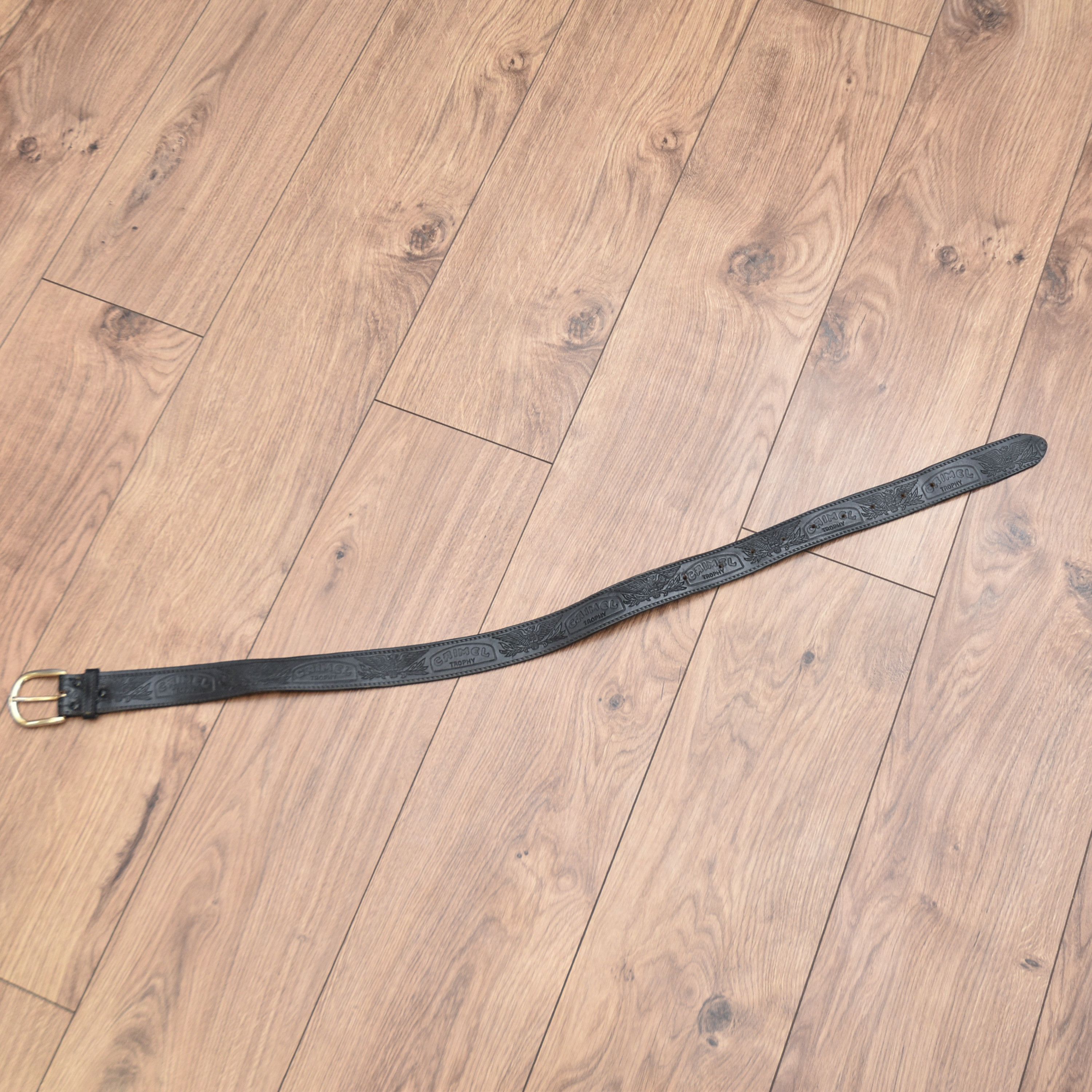 Camel Vintage 90s Black Camel Trophy Leather Belt Western Cowboy Size ONE SIZE - 2 Thumbnail