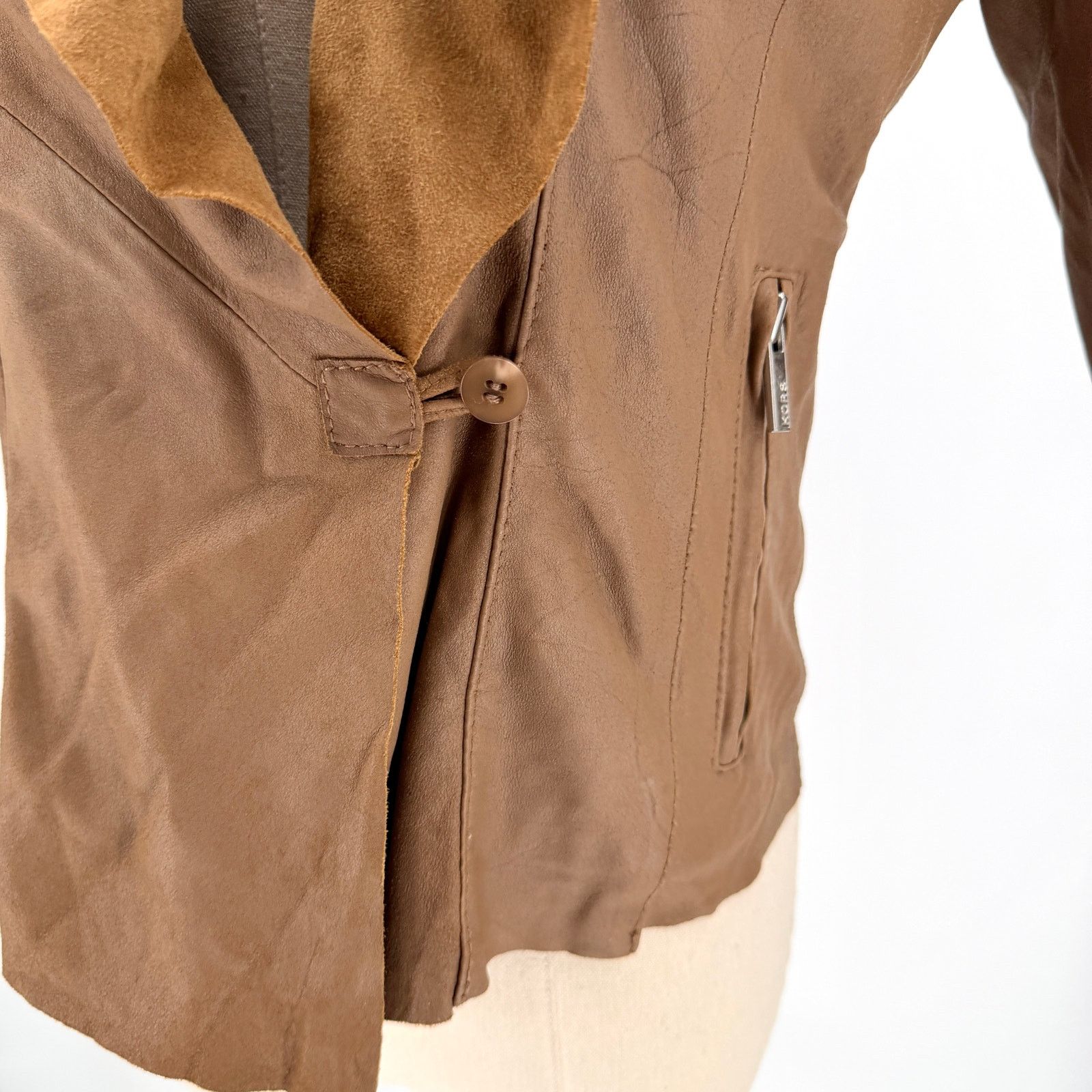 Michael Kors Vintage Y2K Brown Genuine Leather Soft Draped Moto Jacket Size XS / US 0-2 / IT 36-38 - 4 Thumbnail