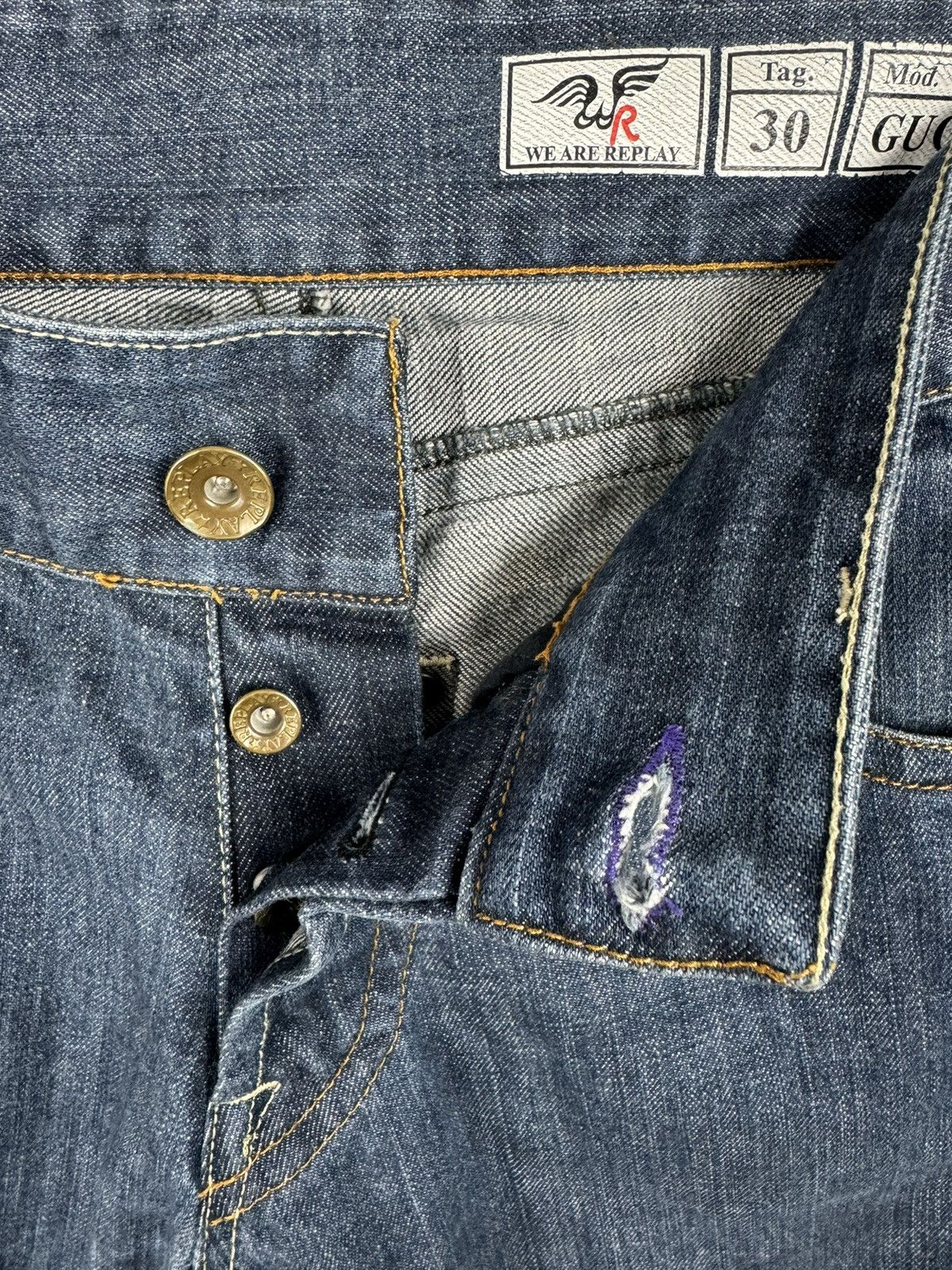 Designer Replay Guccio Low Waist Slim Stretch Waxed Denim Jeans Size US 30 / EU 46 - 7 Thumbnail