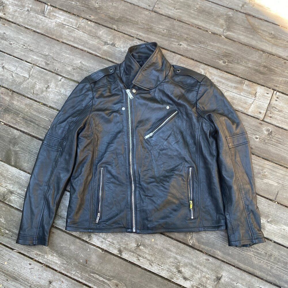 Karl Lagerfeld Karl Lagerfeld Mens Leather Biker Jacket A Symmetrical Mult Size US XXL / EU 58 / 5 - 7 Thumbnail