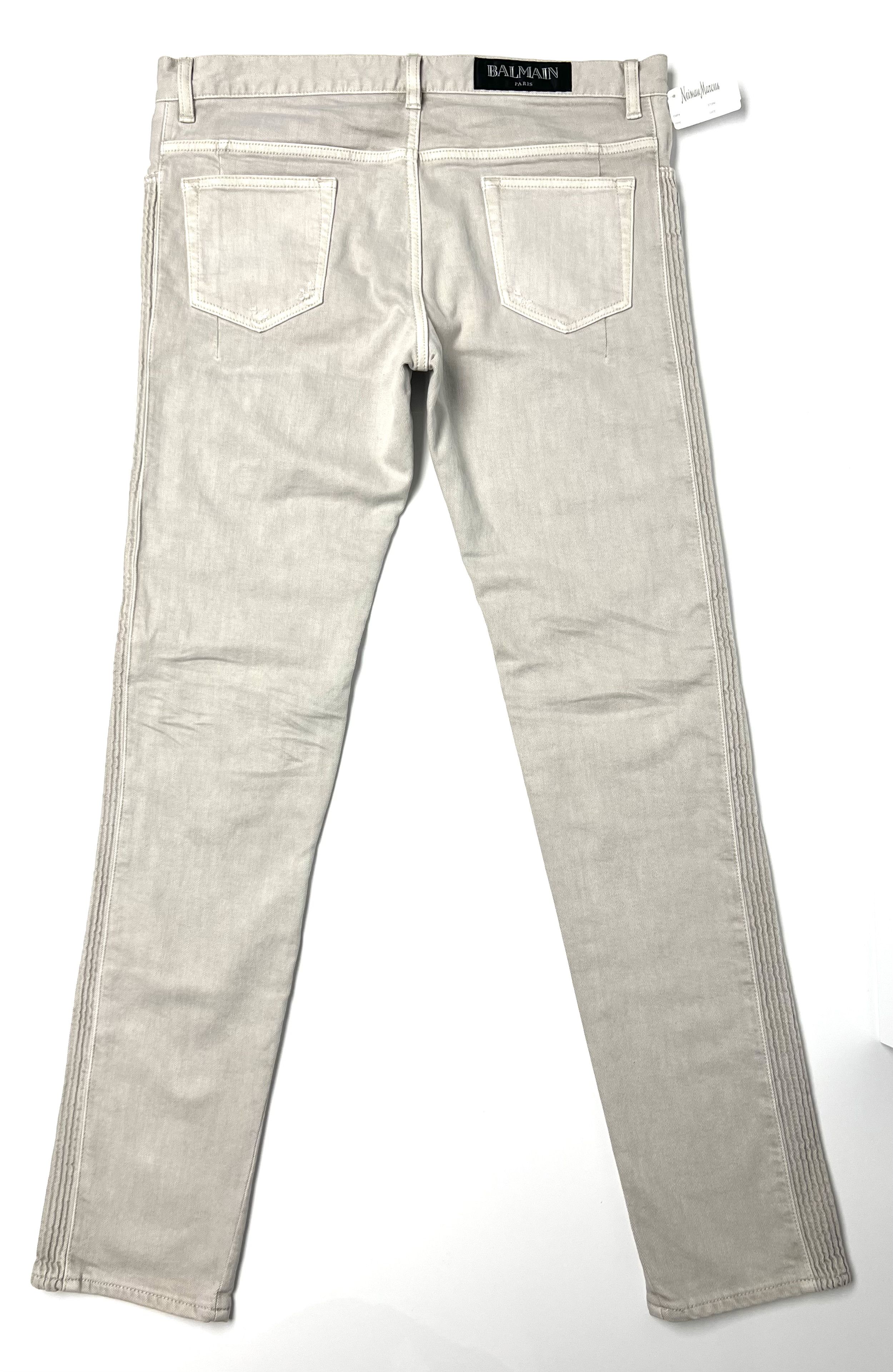 Balmain 1625$ NWT, BALMAIN LIGHT GREY DISTRESSED RIBBED DENIM JEANS Size US 34 / EU 50 - 9 Thumbnail
