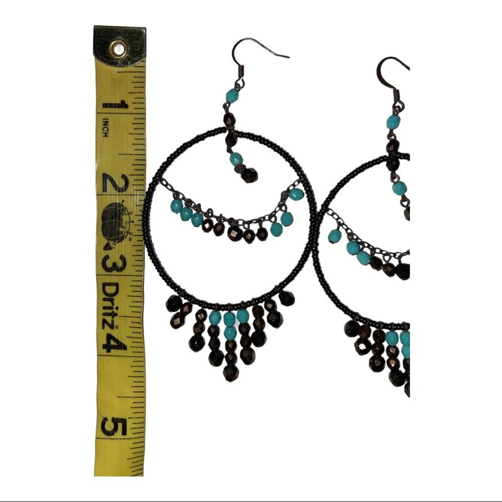 Designer Teal & Brown Boho Beaded Dangle Earrings Size ONE SIZE - 2 Thumbnail