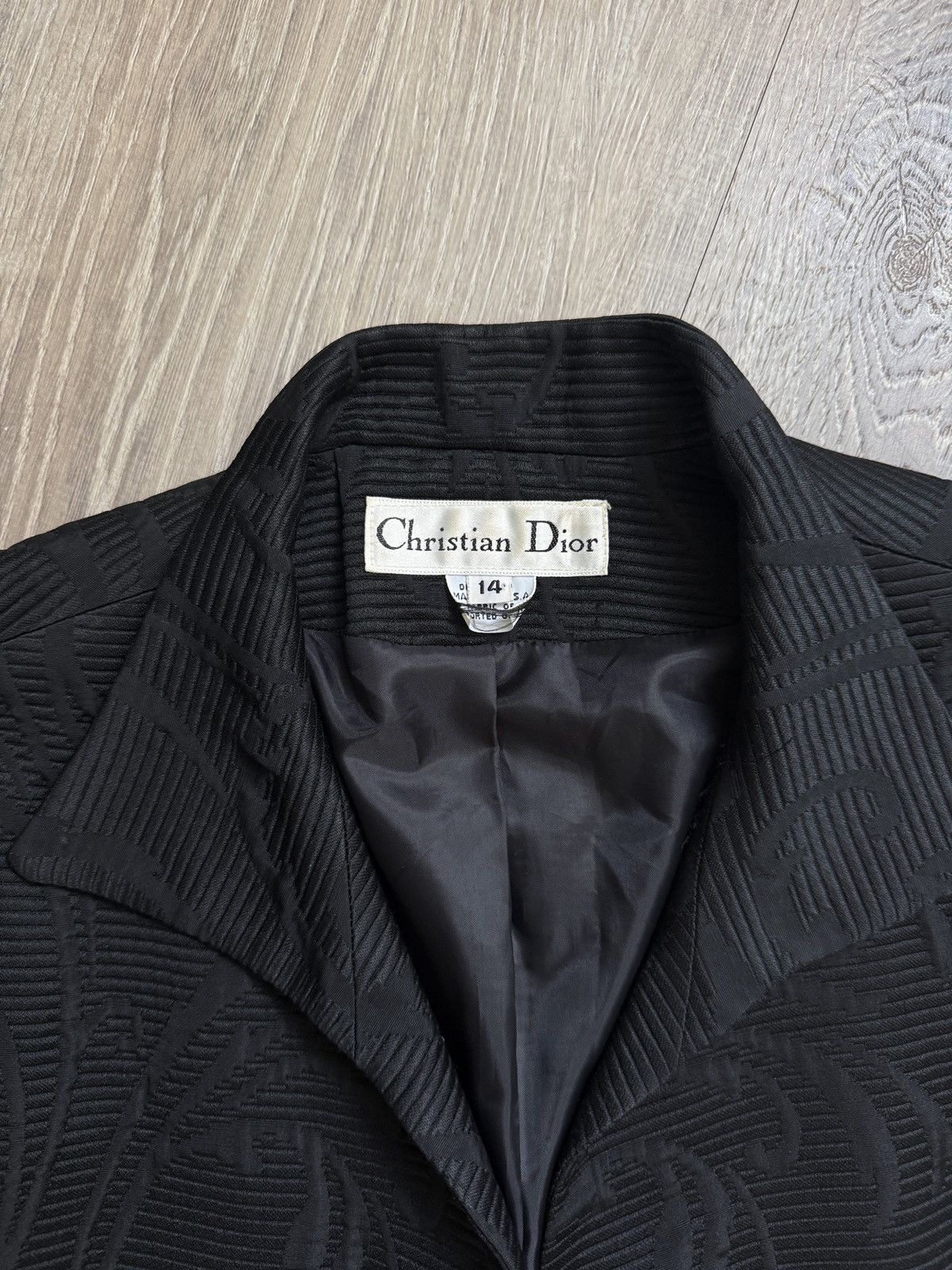 Christian Dior Monsieur Christian Dior Vintage Floral Textured Black Blazer 🔥 Size 42S - 3 Thumbnail