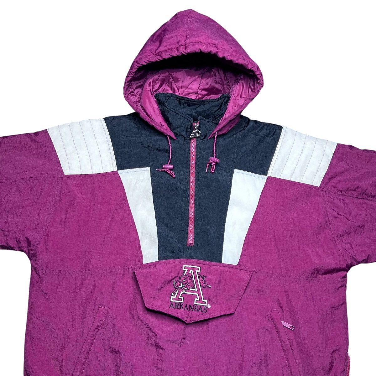 Starter 90s NCAA Arkansas Razorbacks Starter 1/2 Zip Hooded Jacket Size US XL / EU 56 / 4 - 4 Thumbnail