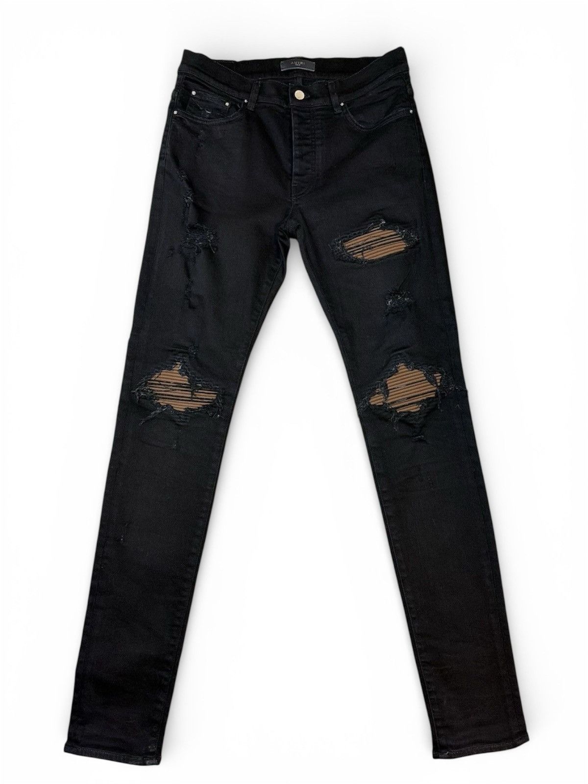 Amiri Amiri MX1 Brown Suede Black Denim Jeans Size 28 | Grailed