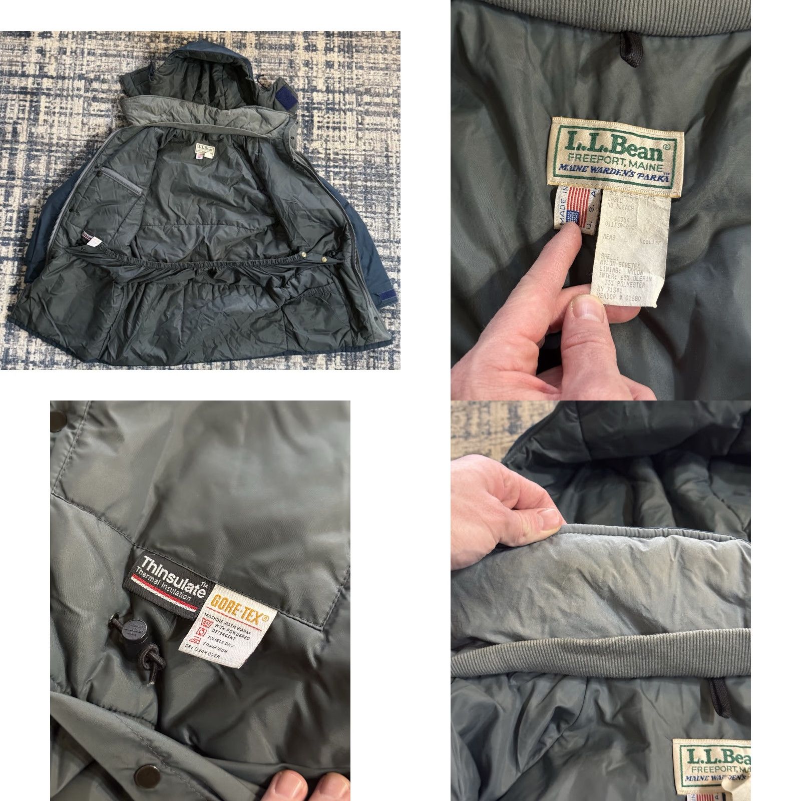 Vintage VINTAGE L.L. Bean Maine Wardens Parka Jacket Mens Large Gore-Tex Coat Thinsulate Water Resistant USA Made Navy Blue Casual Workwear Outdoors Size US L / EU 52-54 / 3 - 8 Thumbnail
