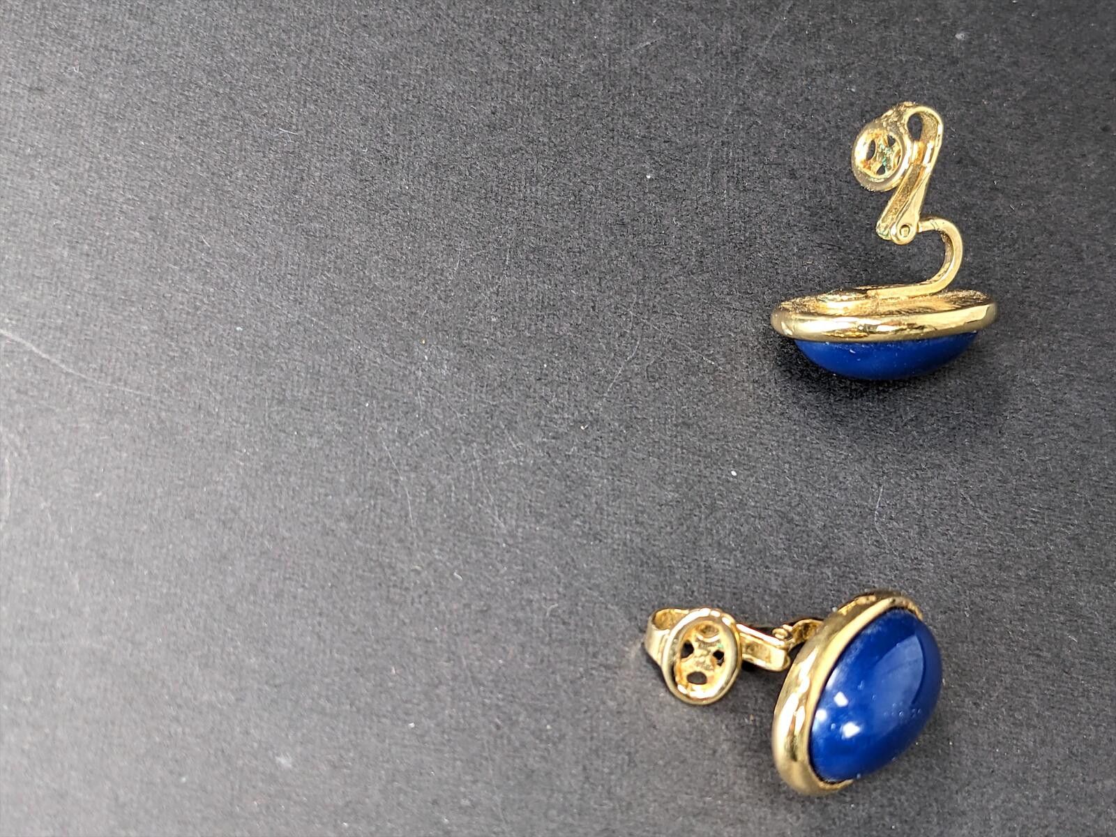 Other Trifari Women Clip-On Earrings 1960s USA Blue Golden Oval Size ONE SIZE - 4 Thumbnail