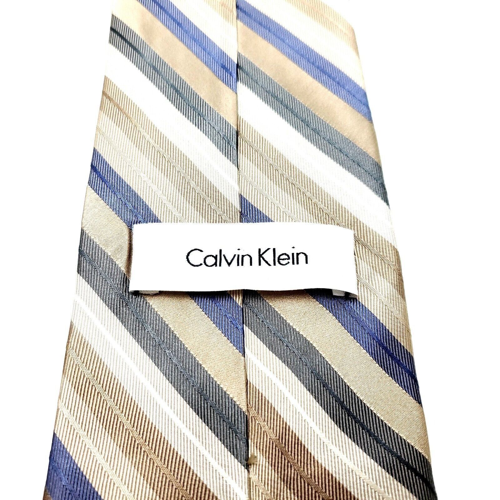 Calvin Klein Calvin Klein Silk Tie Striped Woven Tan Size ONE SIZE - 3 Thumbnail