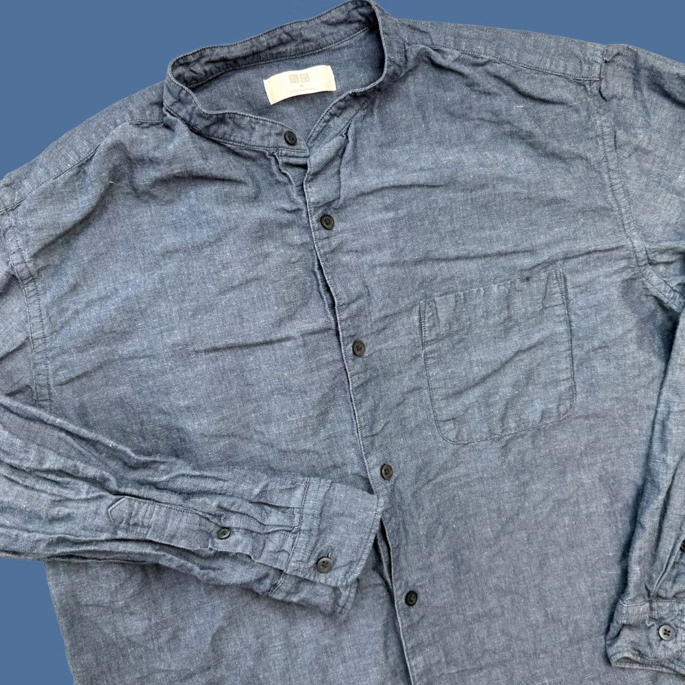 Uniqlo Uniqlo Shirt Mens Medium Blue Linen Cotton Band Collar Button Up Preppy Casual Size US M / EU 48-50 / 2 - 1 Thumbnail