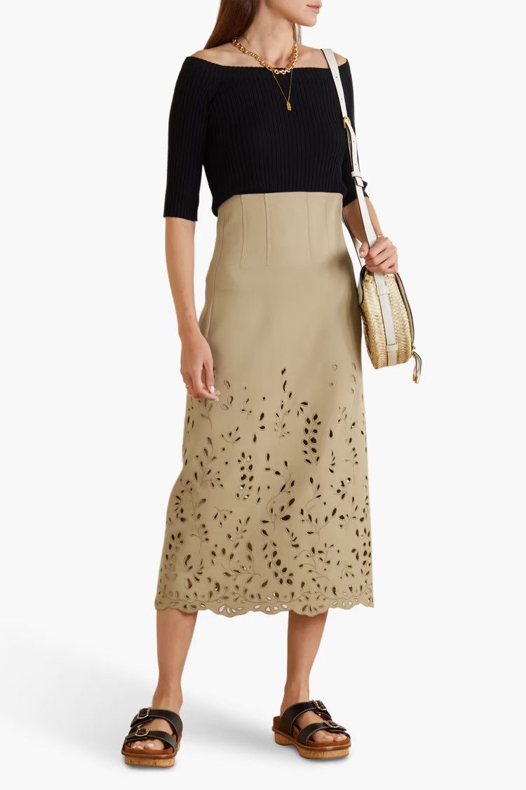 Chloe o1y0825 Midi Skirt in Beige Size 27" / US 4 / IT 40 - 2 Thumbnail