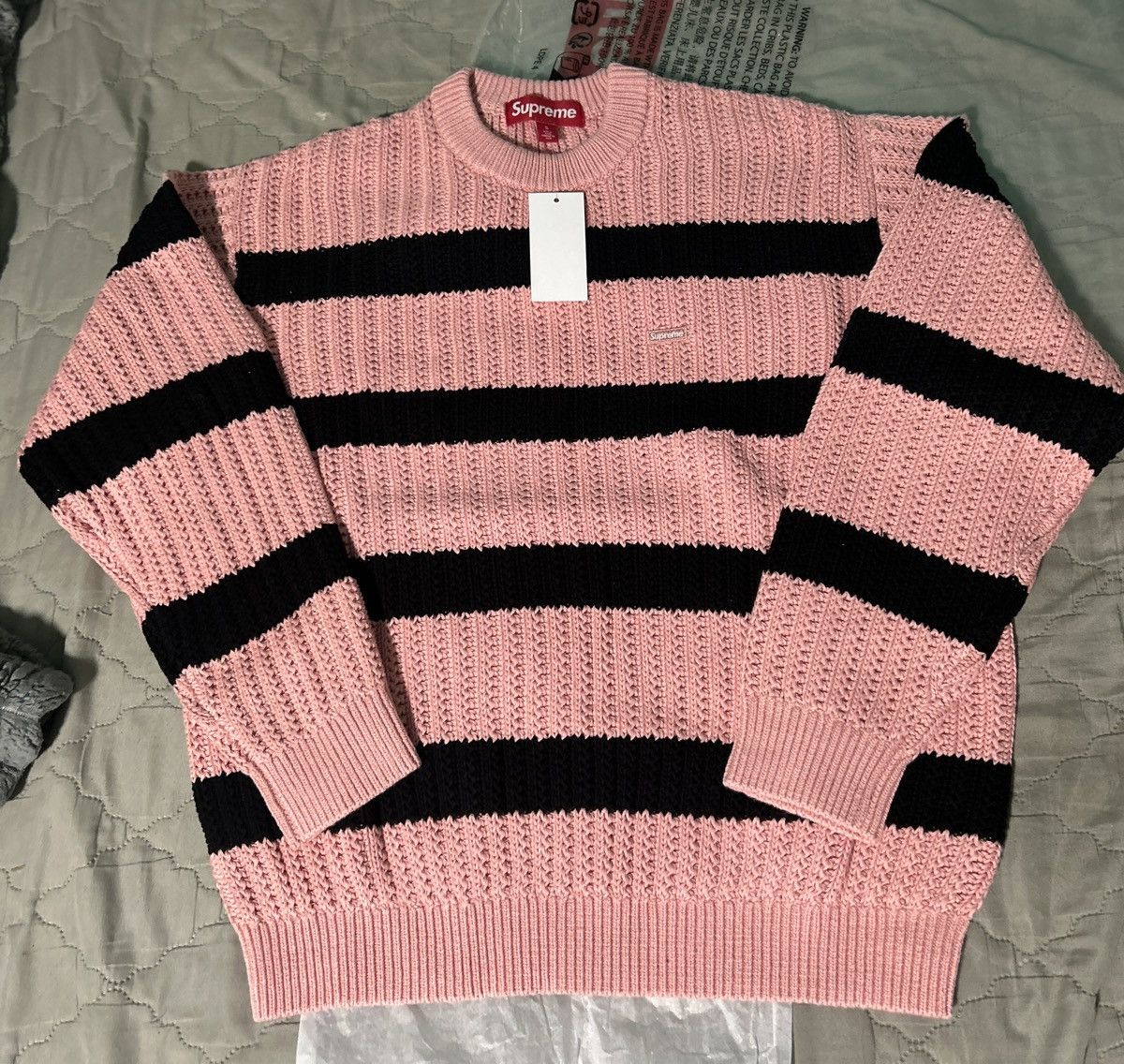 Supreme Supreme loose gauge pink stripe small box logo
