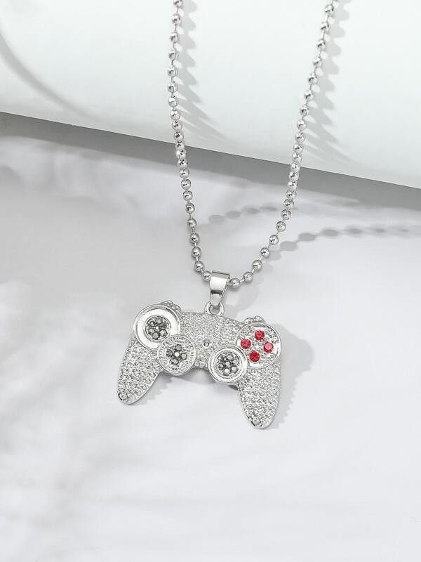 Jewelry x Vintage Gamepad Rhinestone Y2K Necklace Chain in Silver, Men's
