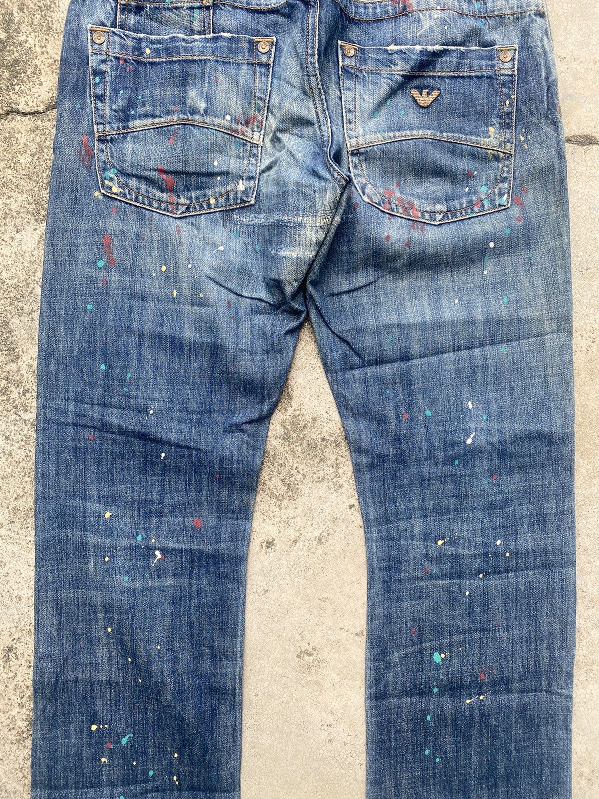 Armani × Armani Exchange × Le Grande Bleu (L.G.B.) Armani Jeans Painted Faded Loose Denim Jeans Size US 33 - 18 Thumbnail