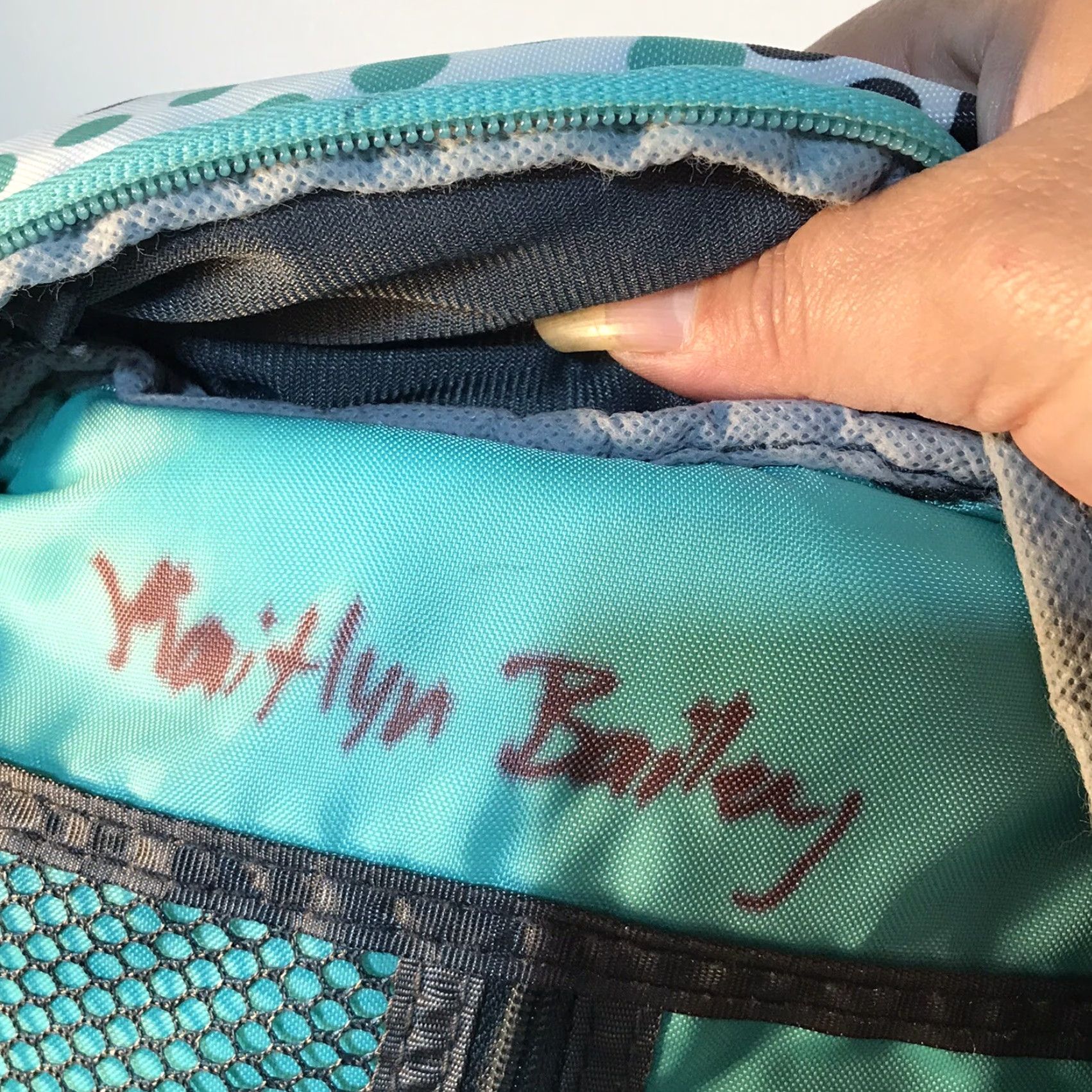 Vintage EASTSPORT Teal/Gray/White Large Backpack - Casual Travel Workwear - Multi Pockets, Drawstring Closure, Polka Dot - Women’s Size ONE SIZE - 4 Thumbnail