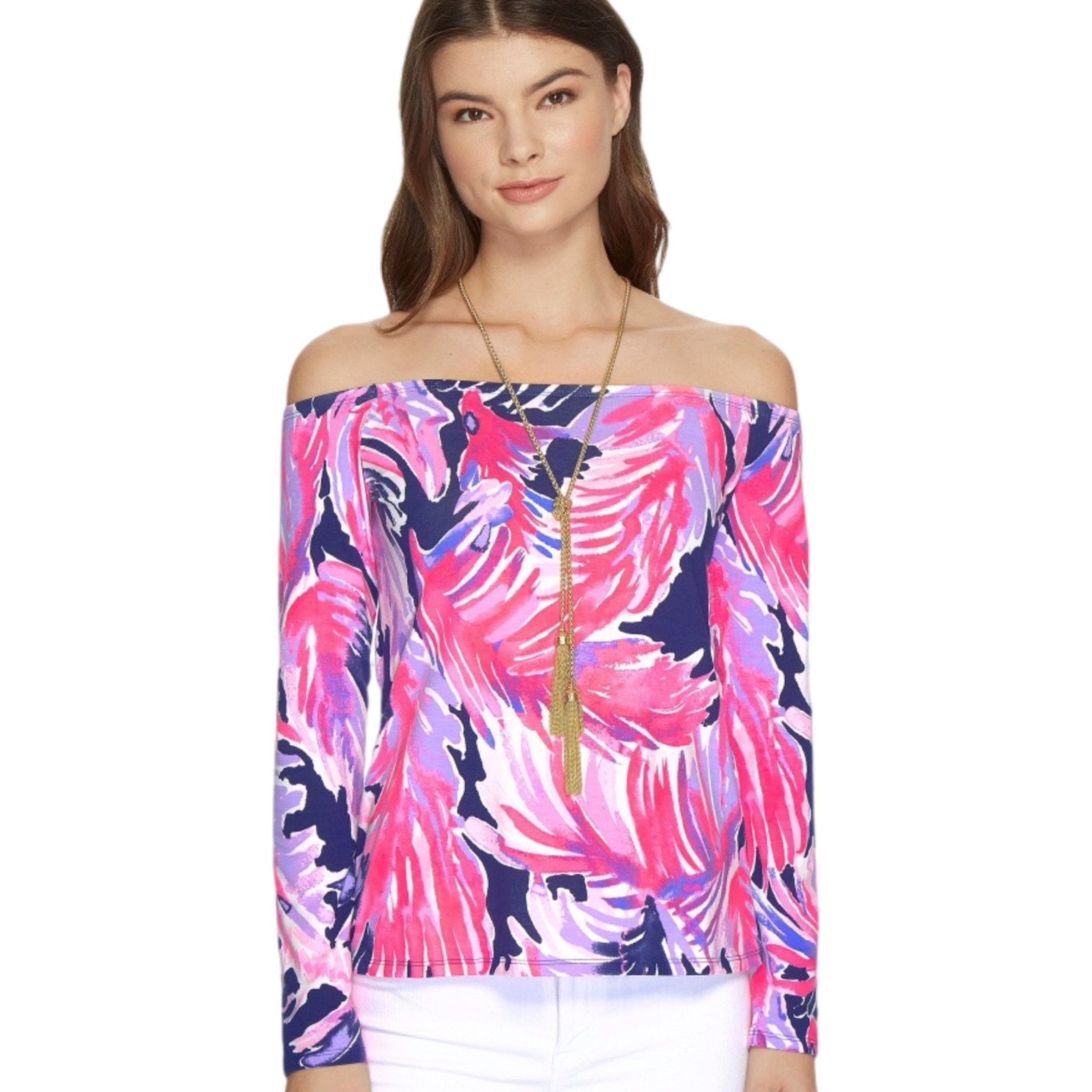 Lilly Pulitzer NWOT Lilly Pulitzer Audelia Off Shoulder Long Sleeve Top Mul Size L / US 10 / IT 46 - 1 Thumbnail
