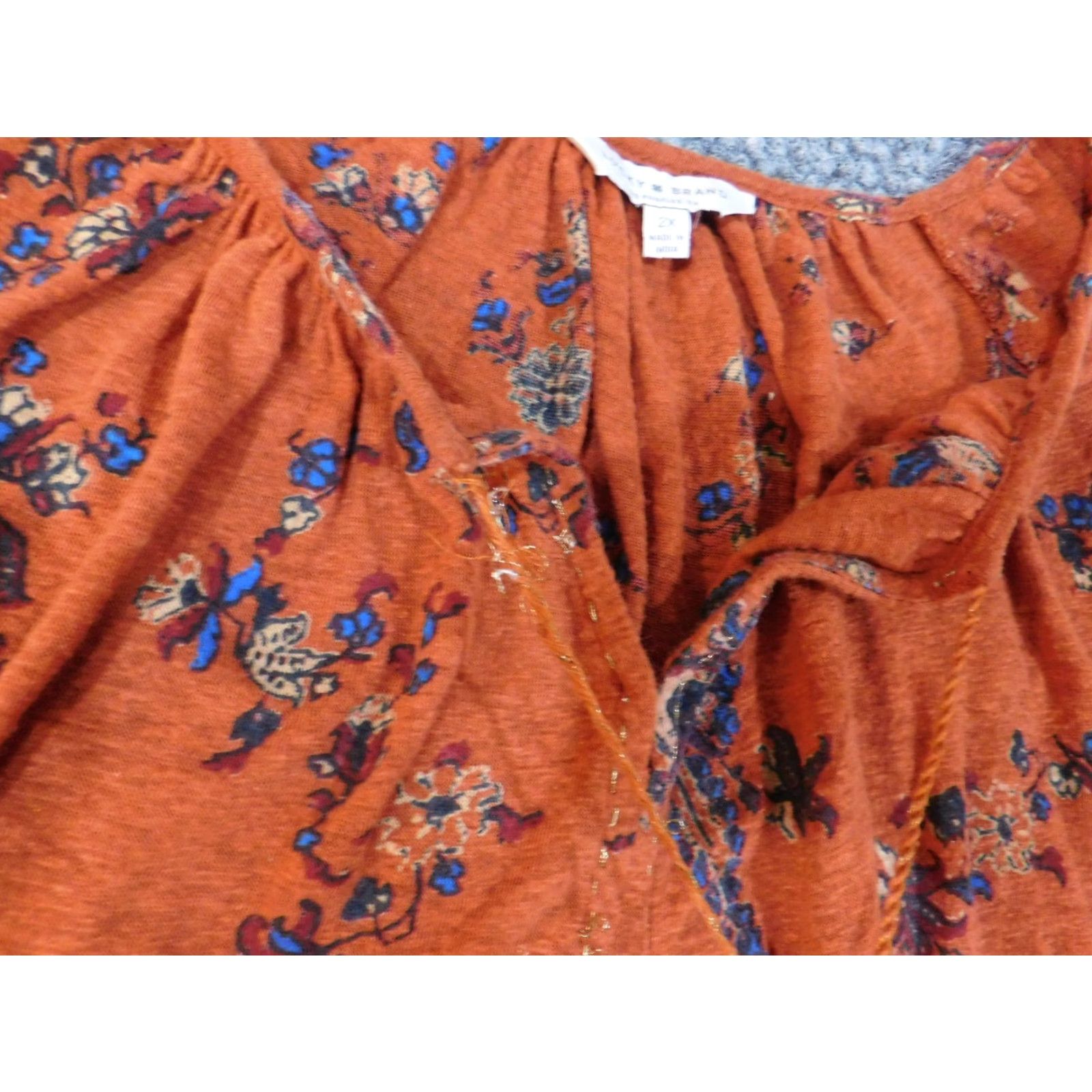 Lucky Brand Lucky Brand Blouse Shirt 2X Womens Orange Geometric Linen Modal V-Neck Pullover Long Sleeve Everyday Casual Plus Size Stretch Classic Modern Size XXL / US 16-18 / IT 52-54 - 5 Thumbnail