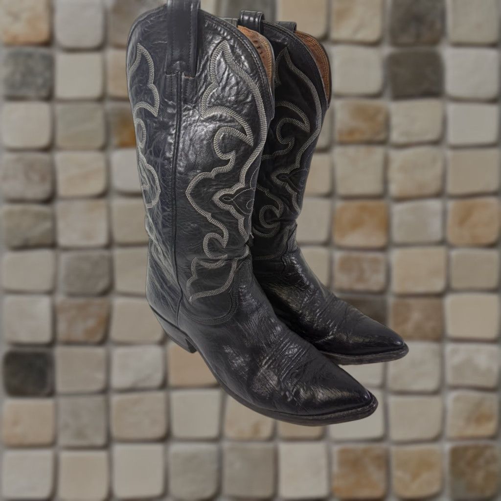 Nocona Boots Shark Skin Western Boots Men Size 10 D Black Exotic Leather Vintage Rodeo Western Shark Skin Boots Mens