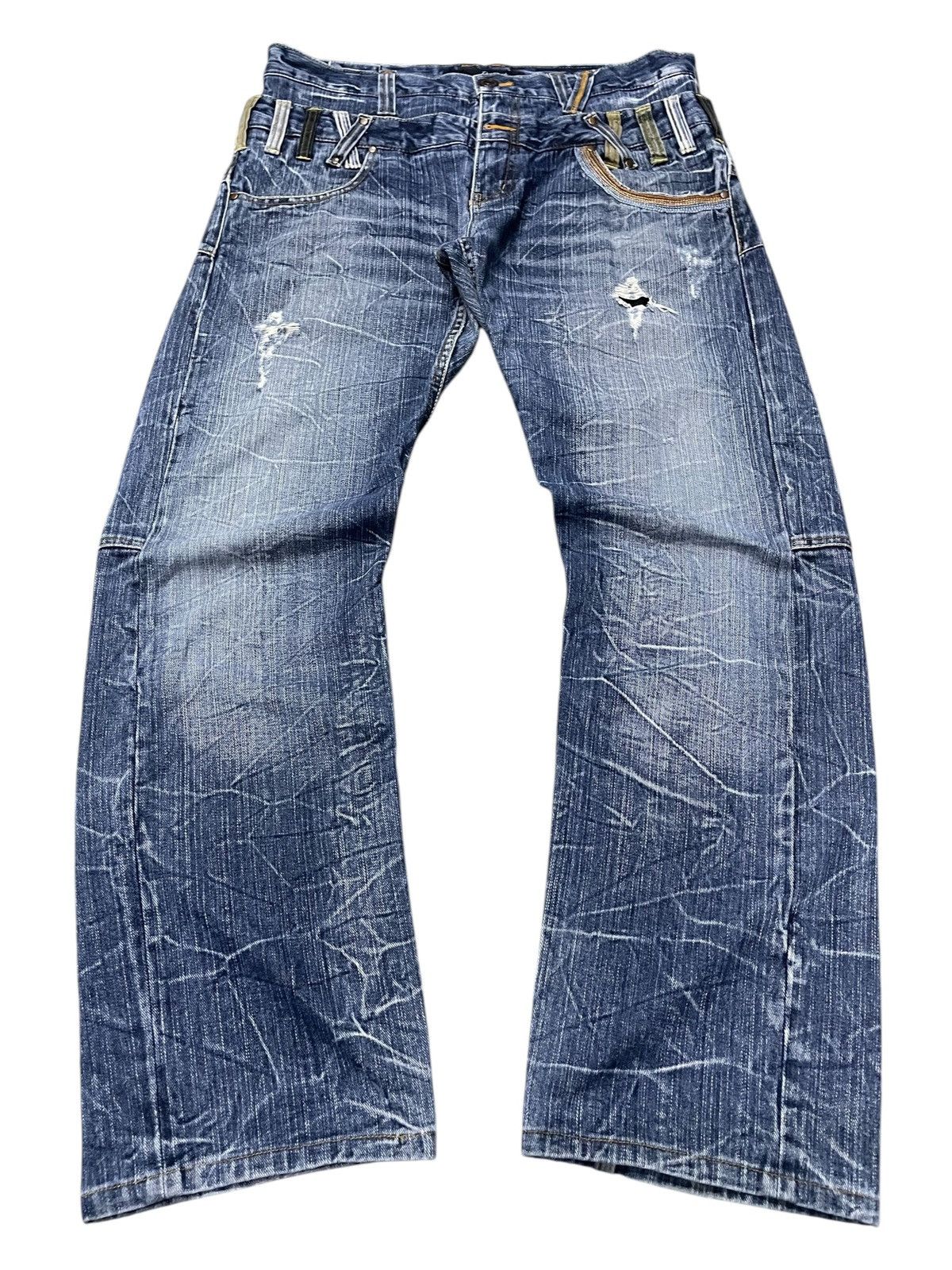 5351 POUR LES HOMMES × Japanese Brand × Tornado Mart DOMINATE Double Waist Spiral Honeycomb Wash Jeans Size US 34 / EU 50 - 2 Thumbnail