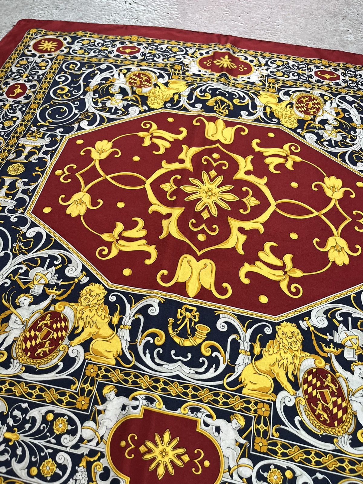 Longchamp Longchamp Vintage Scarf 88x83 Baroque Red Gold Navy France Size ONE SIZE - 4 Thumbnail