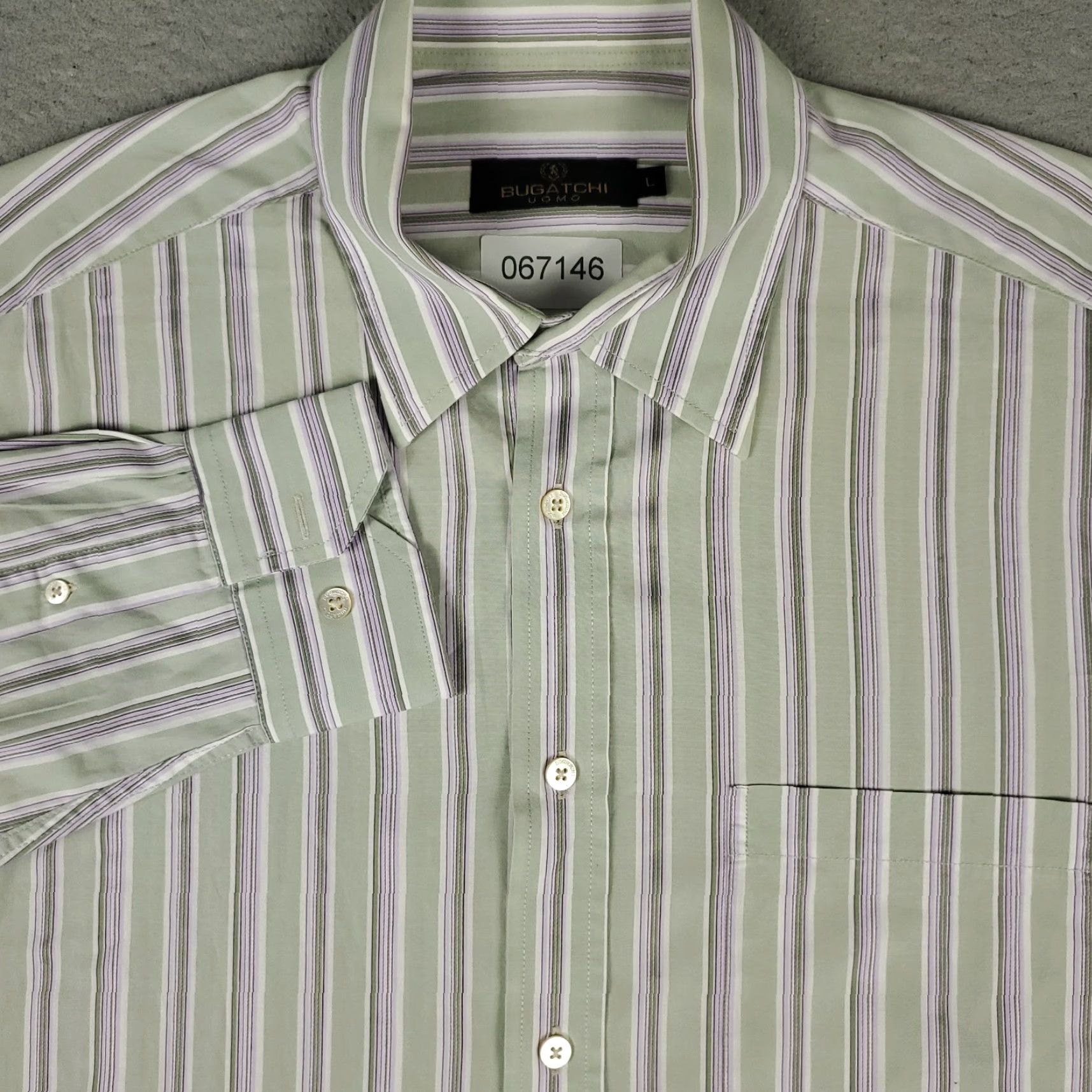 BUGATCHI Bugatchi Shirt Mens Size L Green Striped Button Up Long Sleeve Size US L / EU 52-54 / 3 - 2 Thumbnail