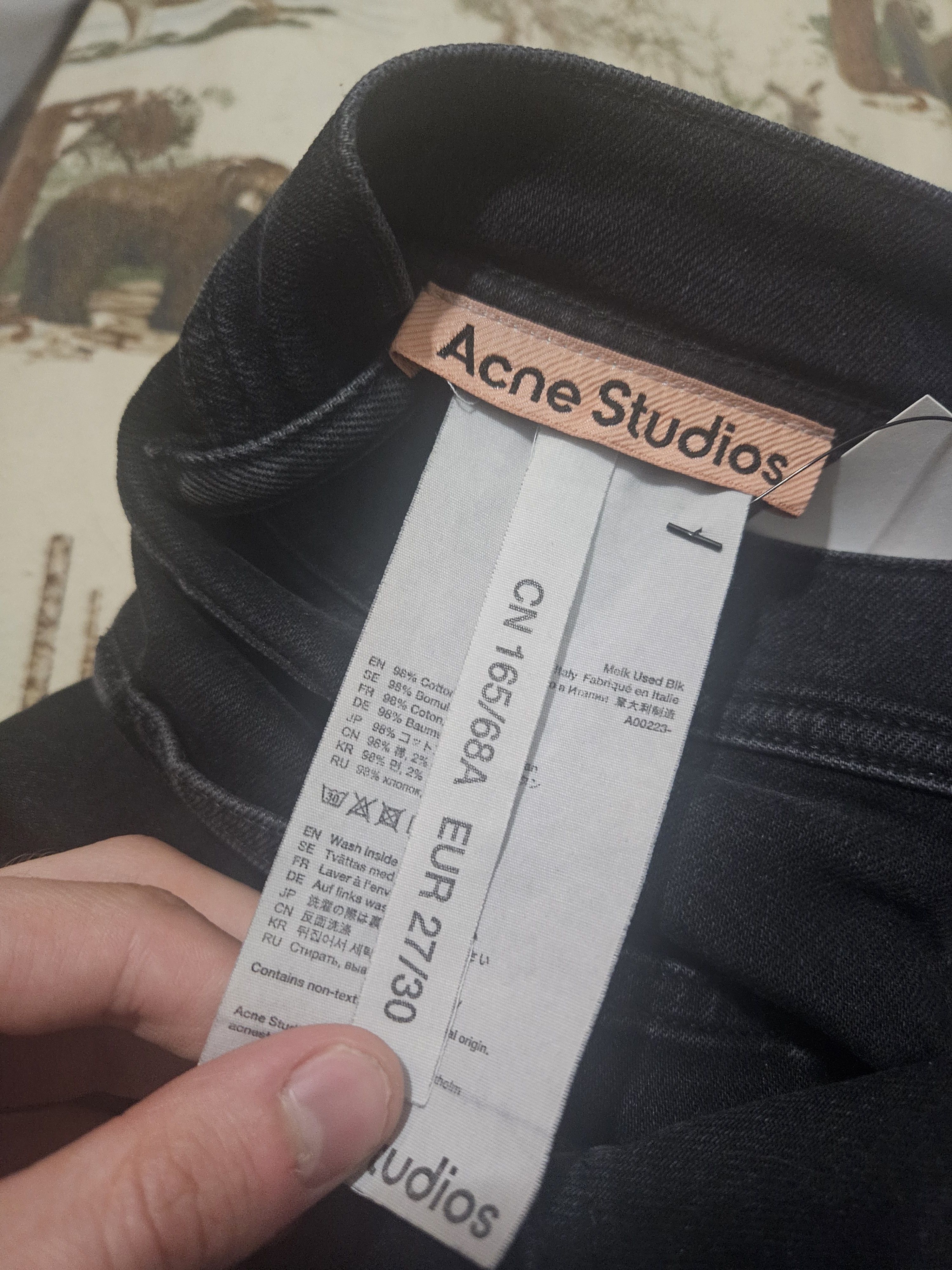 Acne Studios Melk Used Blk Leather Back Patch Black Denim Jeans Size US 29 - 8 Thumbnail