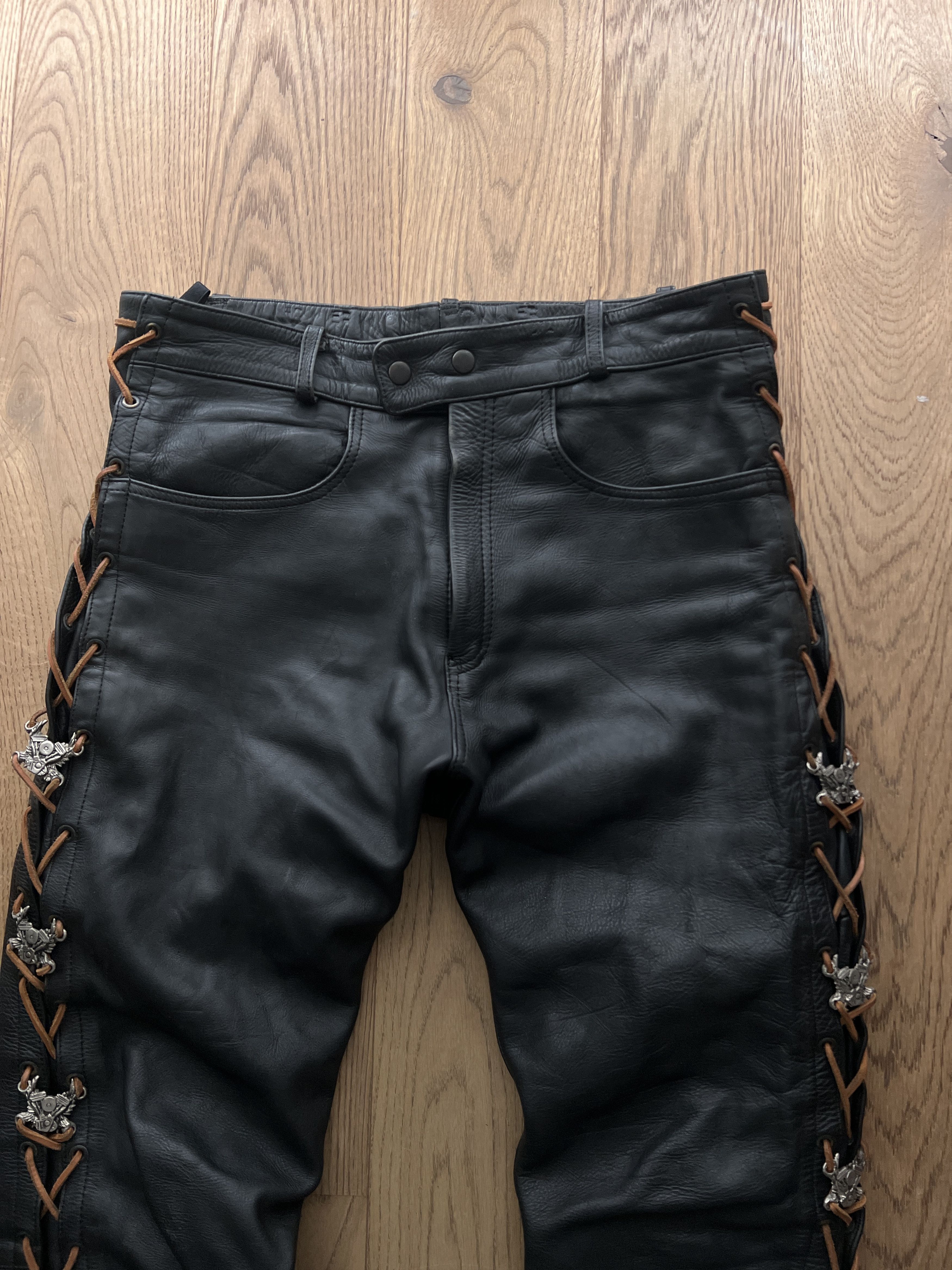 Hysteric Glamour SICK! Real leather vtg lace up pants cowboy core opium biker Size US 34 / EU 50 - 14 Thumbnail