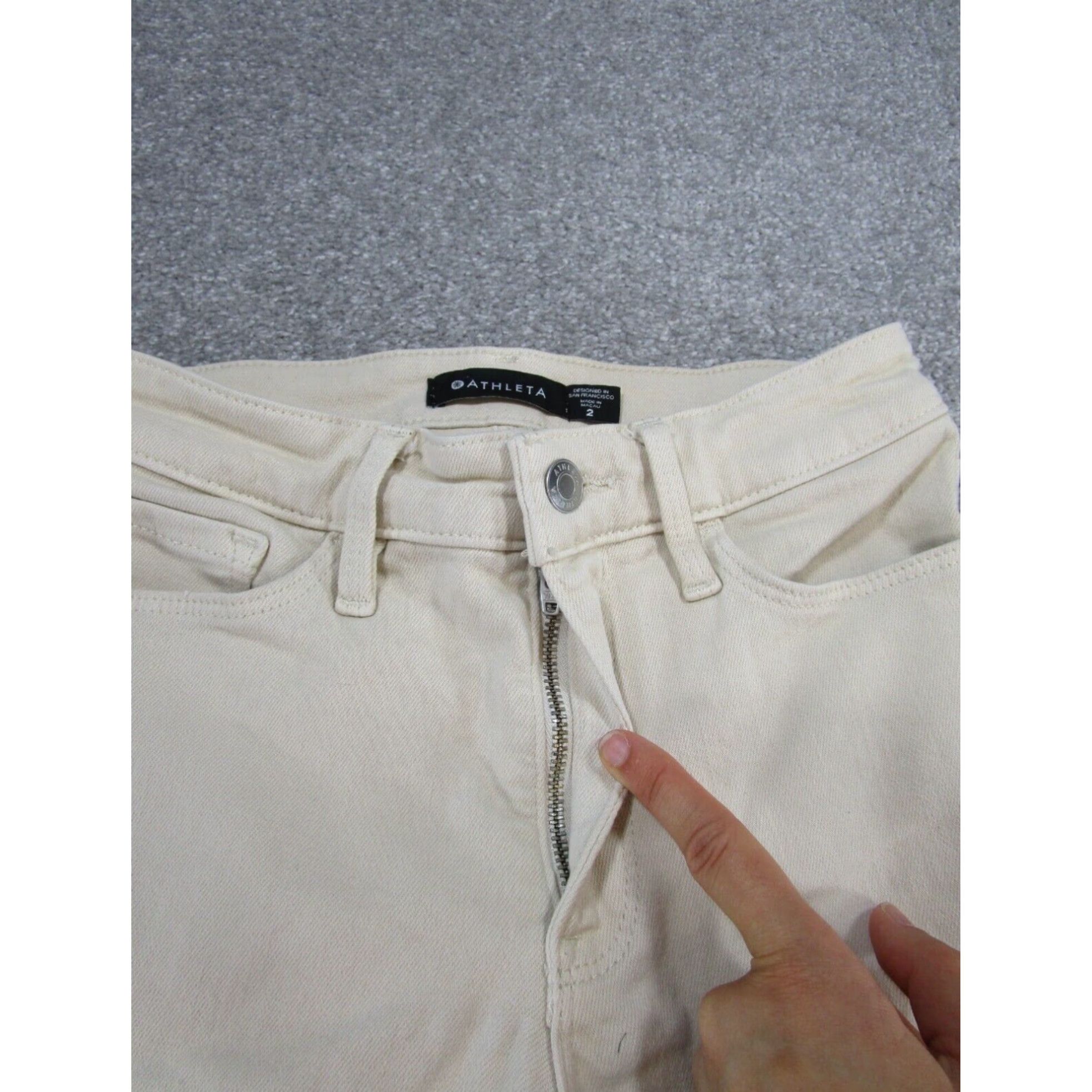 Athleta Womens Athleta Flex Jeans 2 Straight Crop Beige Denim Stains Size 26" / US 2 / IT 38 - 3 Thumbnail