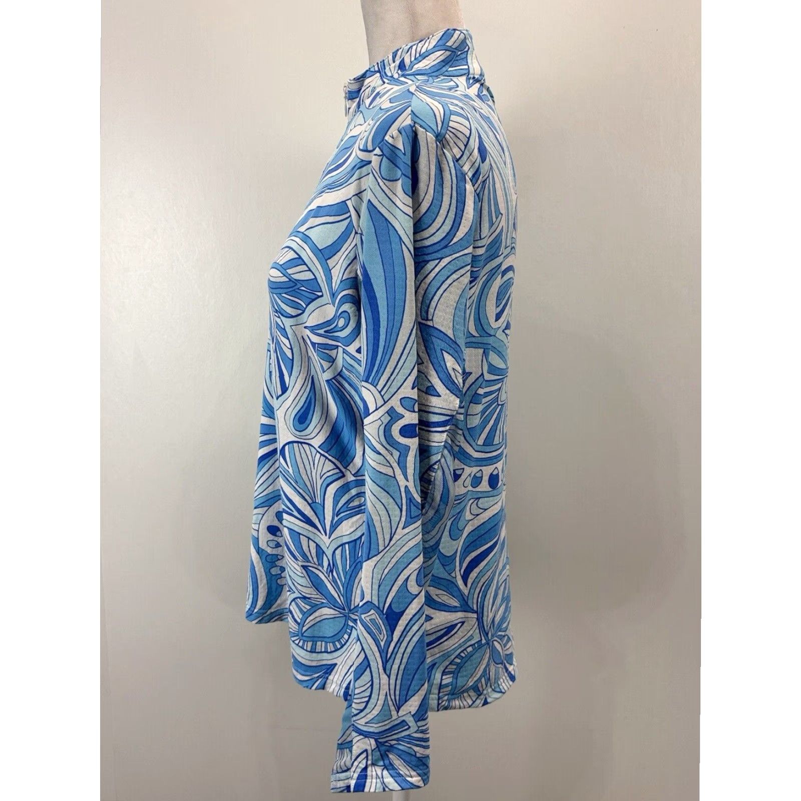 Vintage Icikuls Golf Pullover Top Women's Large Blue White Paisley Long Sleeve 1/4 Zip Size L / US 10 / IT 46 - 2 Thumbnail