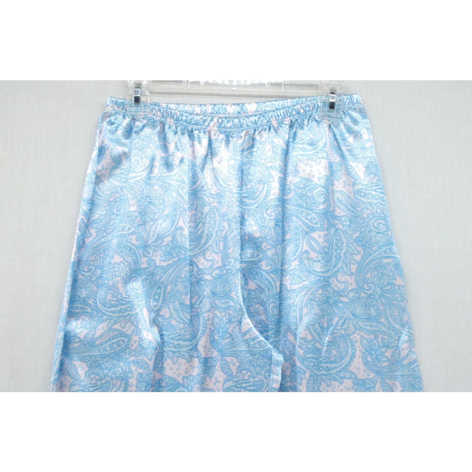 Vintage Miss Elaine Pajama Adult Medium Blue Paisley Satin Flannel Long Sleeve Womens Size M / US 6-8 / IT 42-44 - 7 Thumbnail