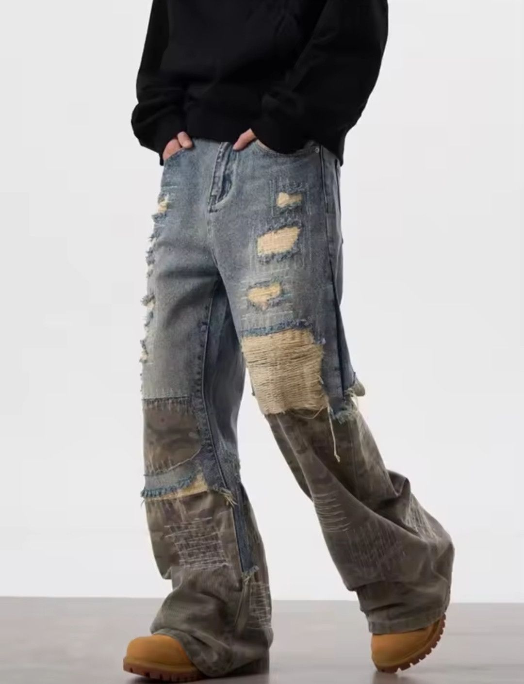 Japanese Brand Winter Destroyer Camo Patchwork Ripped Jeans Size US 30 / EU 46 - 4 Thumbnail