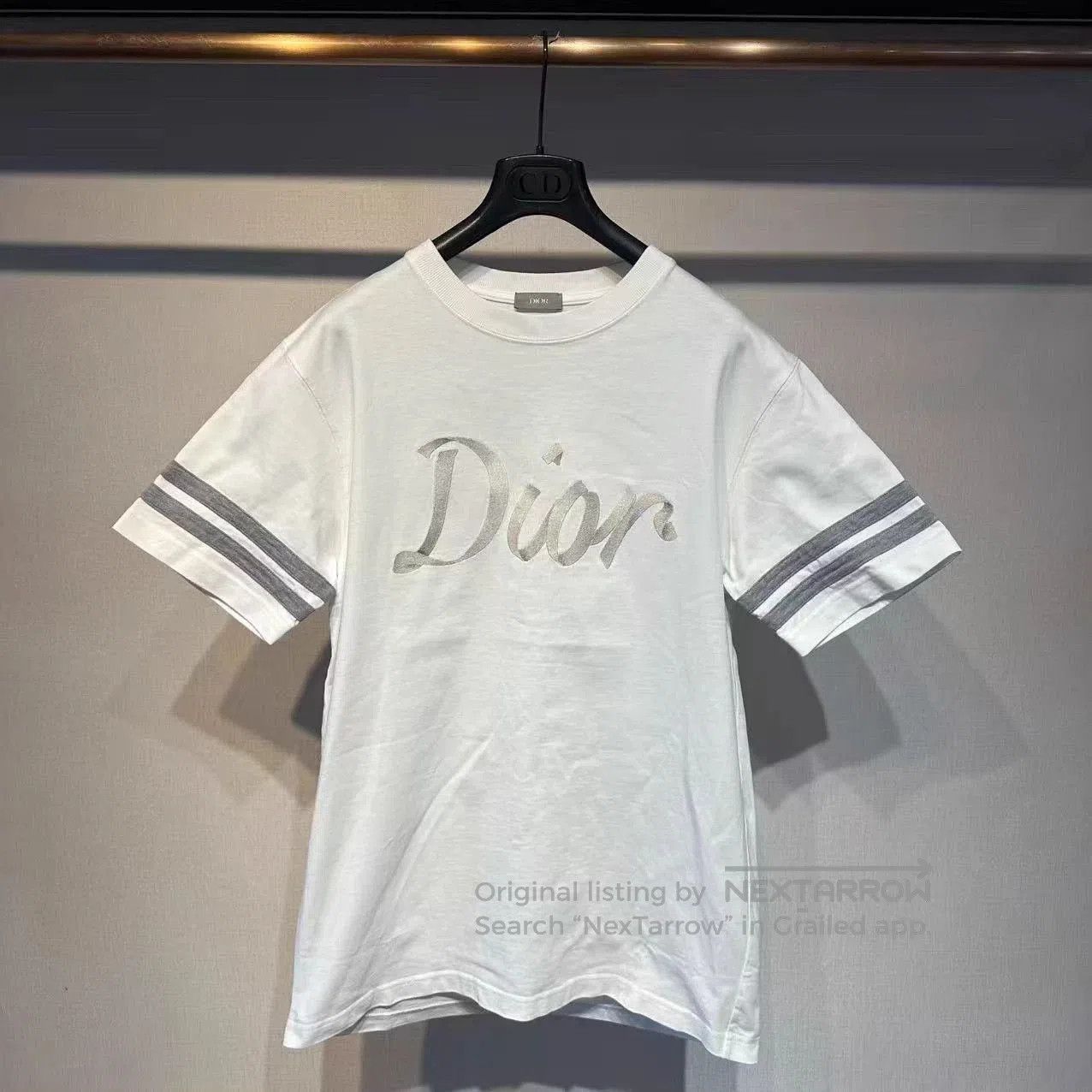 Dior White Short Sleeve Shirt with Striped Cuffs. Size US S / EU 44-46 / 1 - 1 Thumbnail