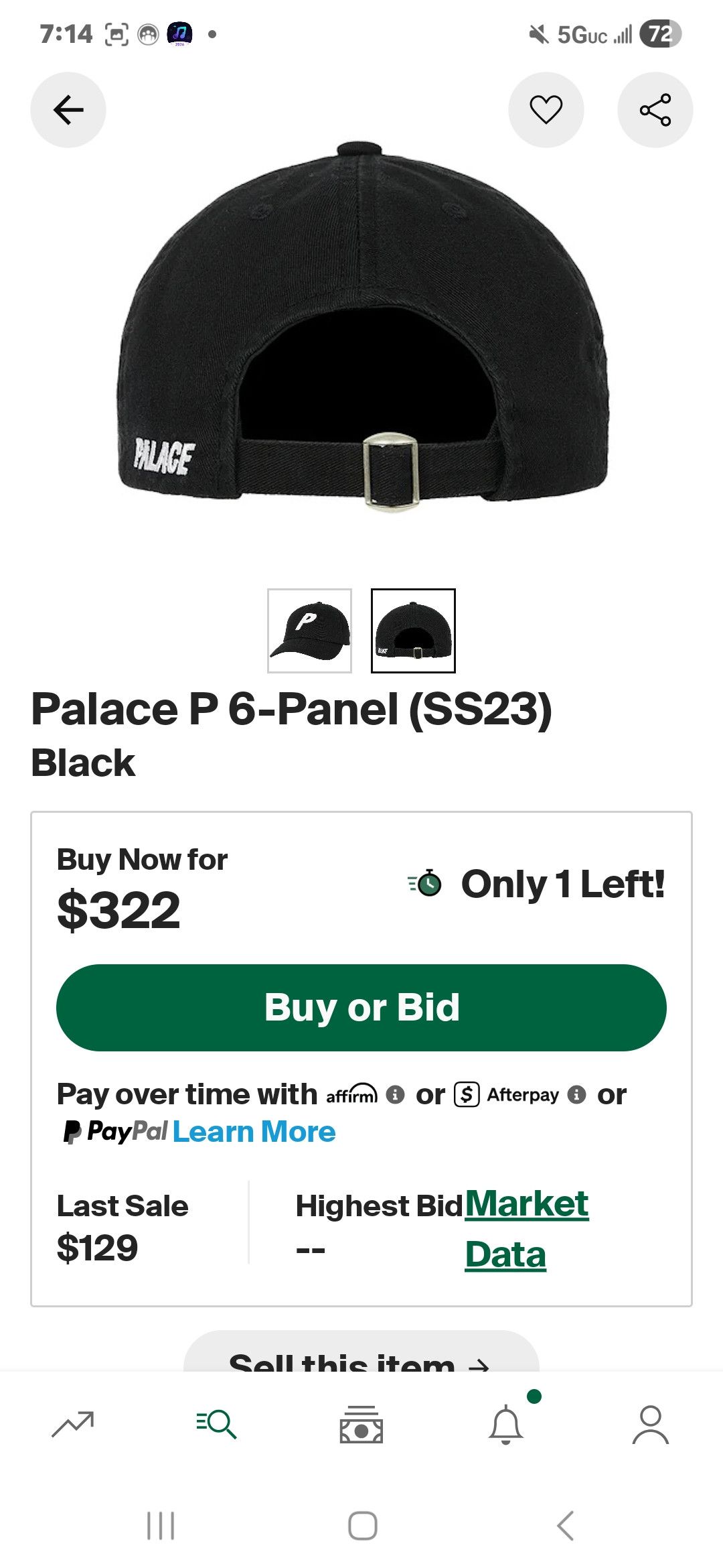 Palace Palace Canvas P-6 6-Panel Cap Size ONE SIZE - 2 Thumbnail