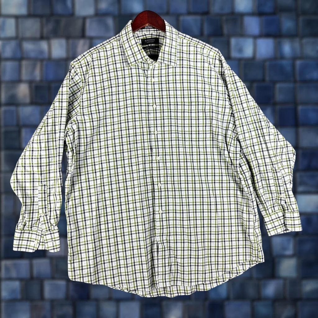 Nordstrom Nordstrom Mens Shop Shirt 2XL Non Iron Traditional Fit Green Blue Plaid Cotton Shirt Button-Up Long Sleeve Casual Business Party/Cocktail Travel Mens Size US XXL / EU 58 / 5 - 1 Thumbnail