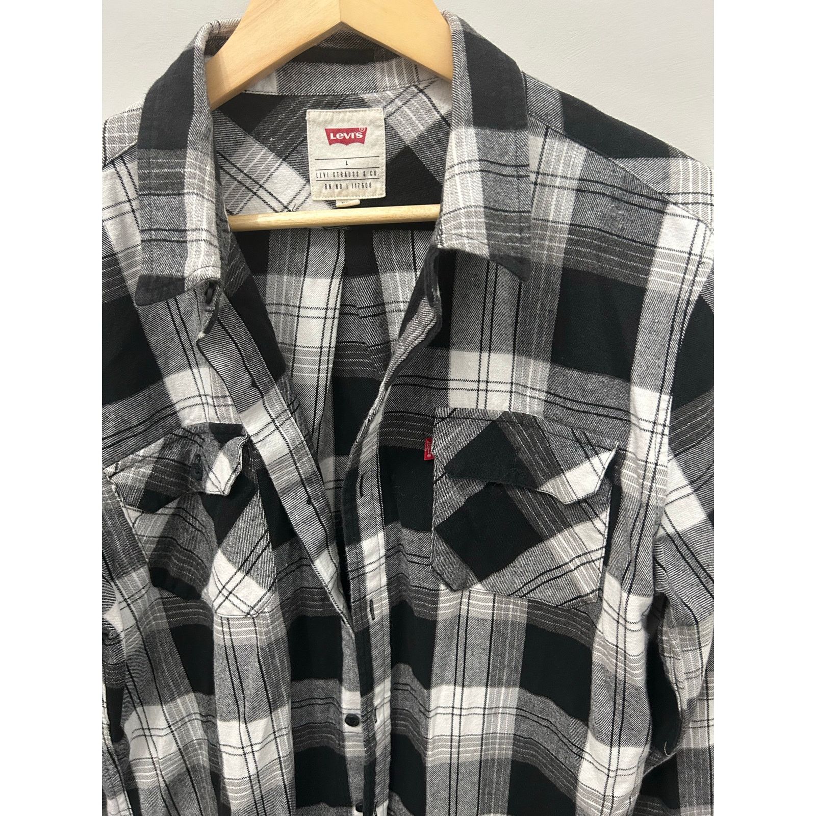 Levi's Levis Black White Plaid Flannel Shirt Mens Large Size US L / EU 52-54 / 3 - 1 Thumbnail