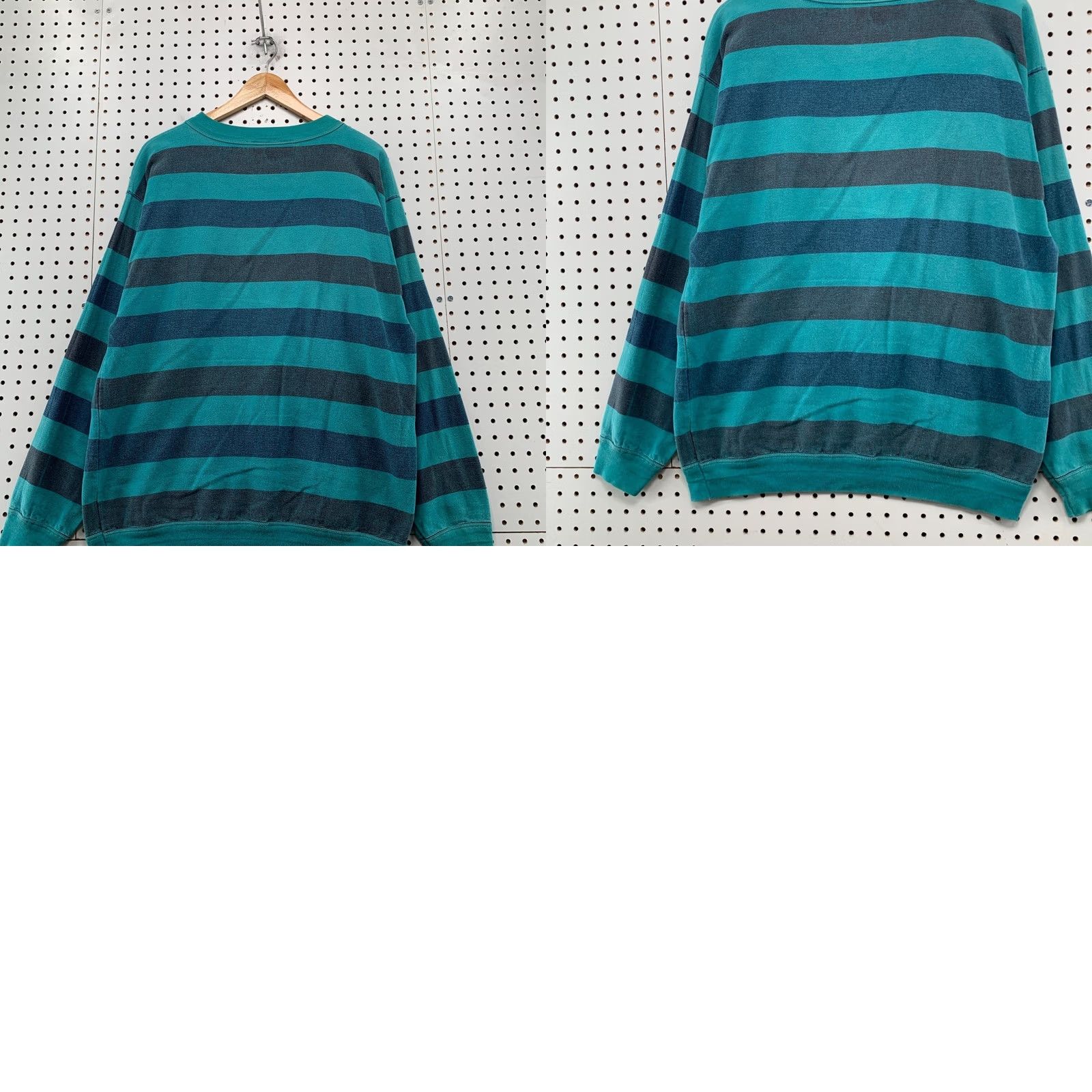 Vintage VINTAGE Structure Sweatshirt Mens M Teal Grey Striped 90s Made in USA Size US M / EU 48-50 / 2 - 9 Thumbnail
