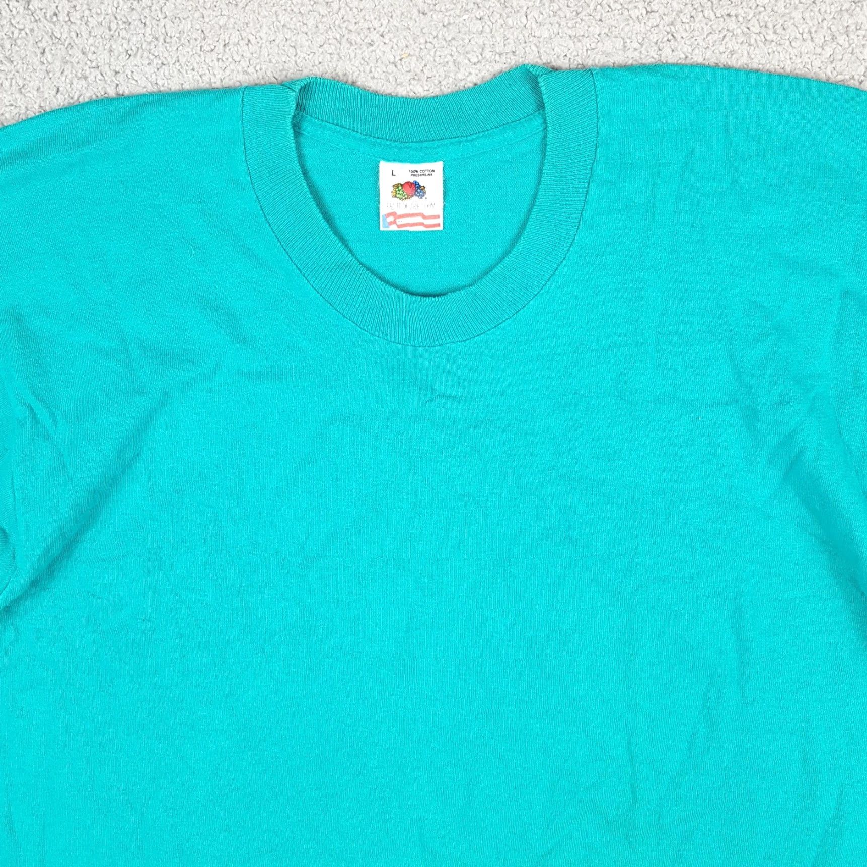 Fruit Of The Loom VINTAGE Fruit of the Loom T-Shirt Mens Teal 90s Grunge Band Retro US Made Size S Short Sleeve Crew Neck Cotton Logo Embroidered Blue Size US S / EU 44-46 / 1 - 2 Thumbnail