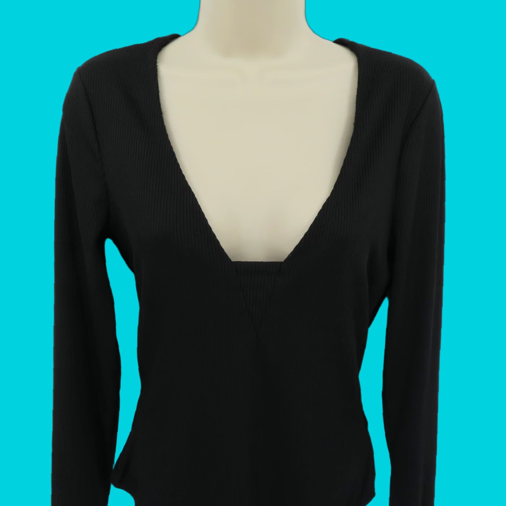 Free People Free People Intimately Womens Large Solid Black Ribbed Long Sleeve Bodysuit Size L / US 10 / IT 46 - 1 Thumbnail
