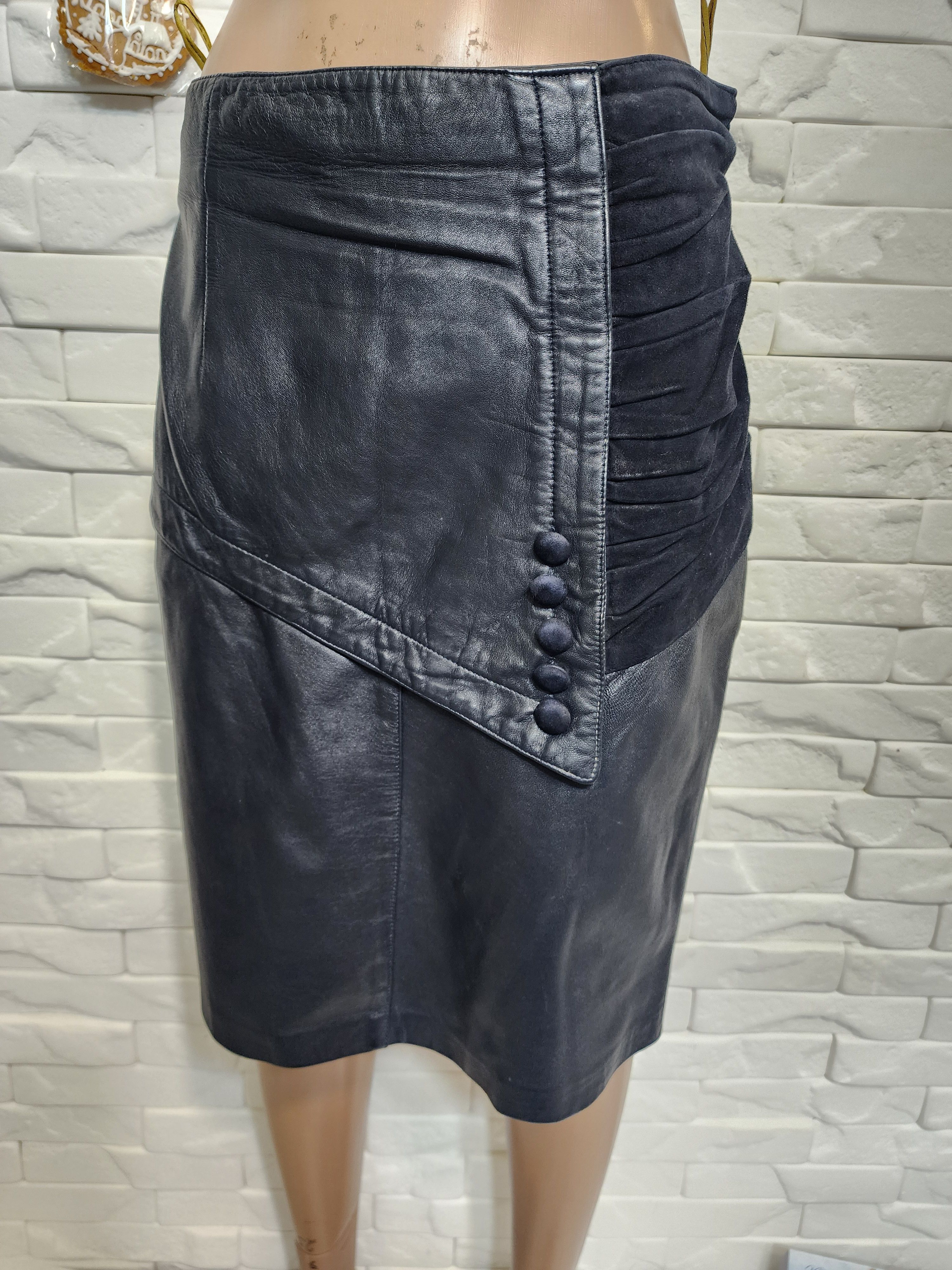 Genuine Leather Black Leather Skirt: Street Style Size 29" - 1 Thumbnail